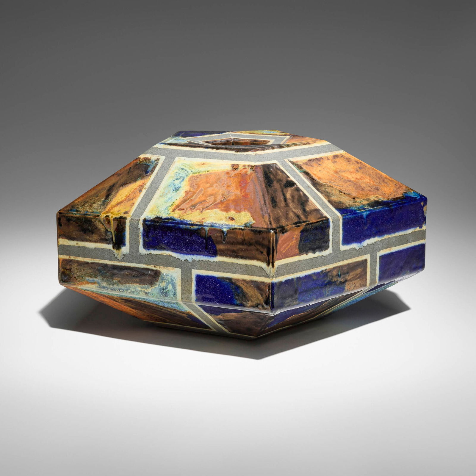 John Mason, Pentagonal Vessel: John Mason Pentagonal Vessel 1995 / refired 2006 glazed stoneware 9.25 h x 18 w x 18 d in (23 x 46 x 46 cm) As was common with Mason's practice, he revisited his work in the studio over time,