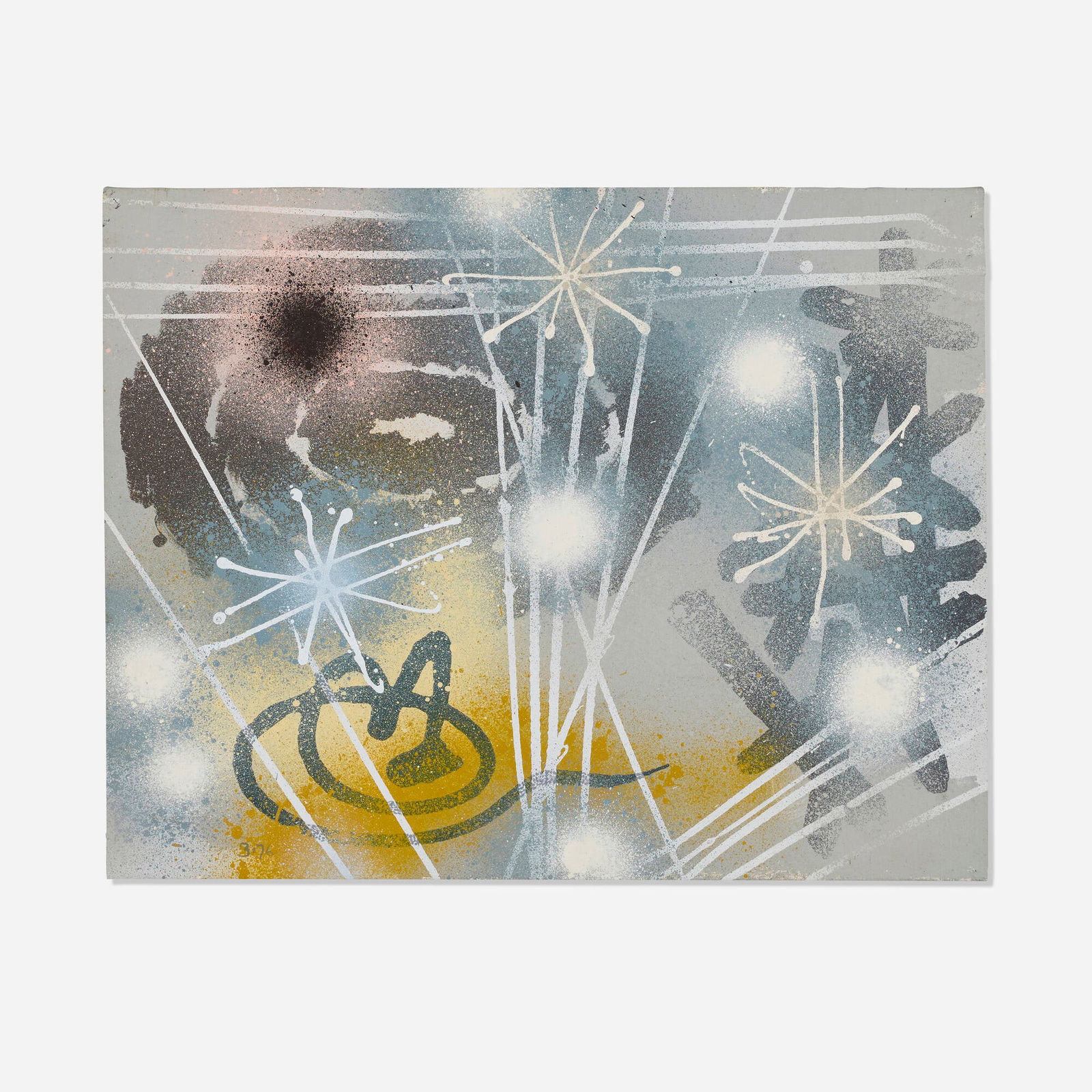 Gordon Onslow Ford, Voyager: Gordon Onslow Ford Voyager 1976 acrylic on linen 22 h x 28 w in (56 x 71 cm) Dated to lower left '3-76'. Signed, titled and dated to verso 'Voyager 3-76 G. Onslow Ford'. This work will ship from