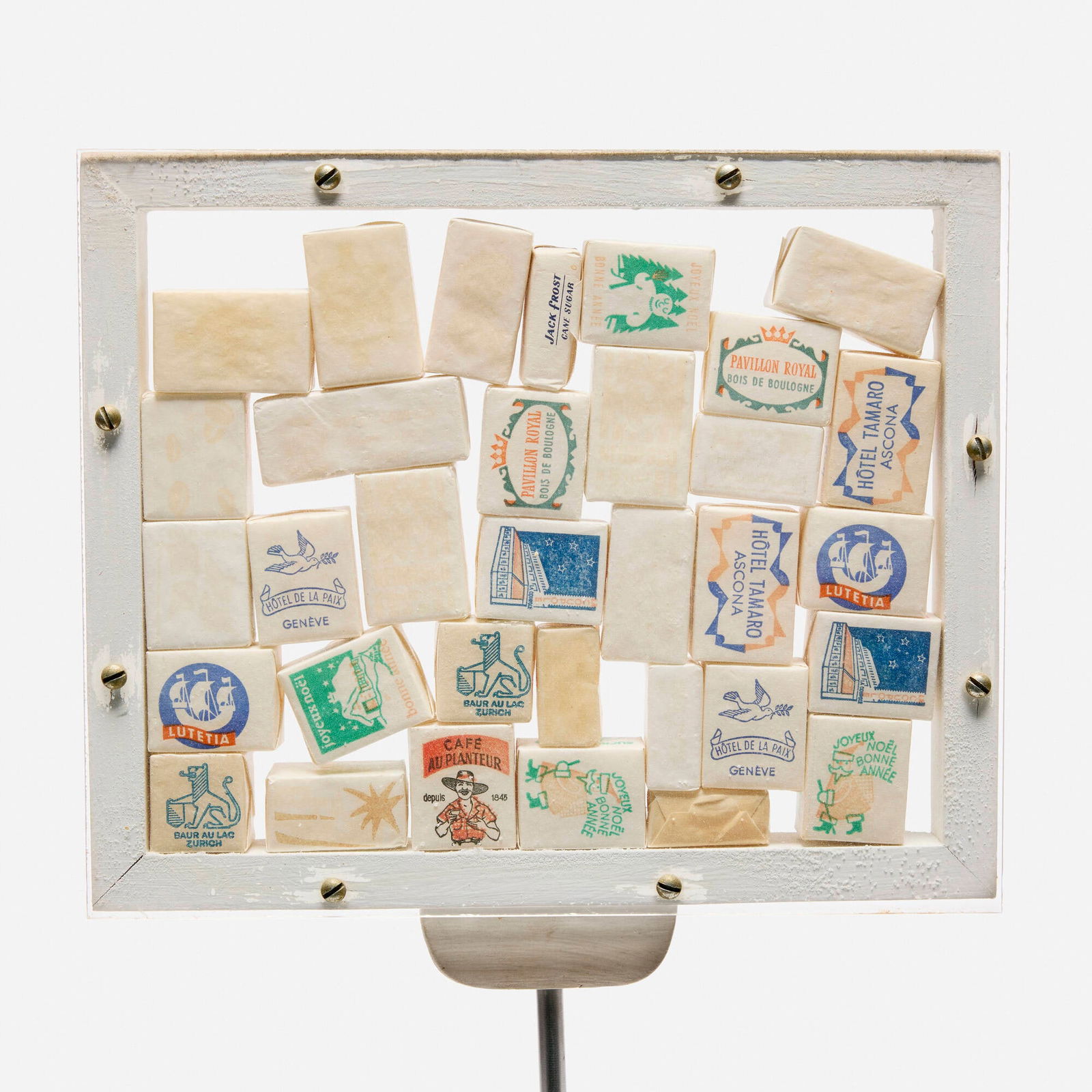 Arman, Homage a Cubisme: Arman Homage a Cubisme 1962 painted wood, aluminum, Plexiglas and sugar cubes wrapped in printed paper 24 h x 8 w x 4 d in (61 x 20 x 10 cm) Titled, dated and inscribed to underside 'Homage a