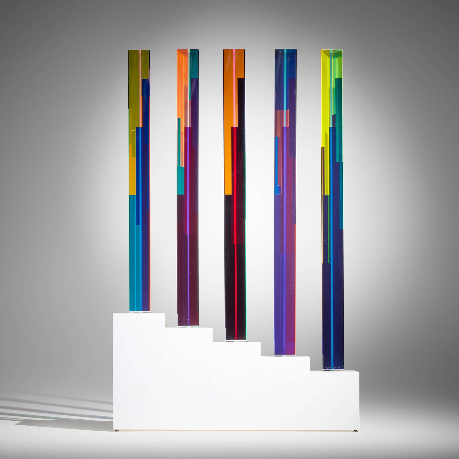 Vasa (Velizar Mihich), Six Columns (#H564): Vasa (Velizar Mihich) Six Columns (#H564) 1993laminated acrylic, plastic 78.5 h x 50 w x 10.5 d in (199 x 127 x 27 cm) Incised signature, title and date to lower edge of tallest column '#H564