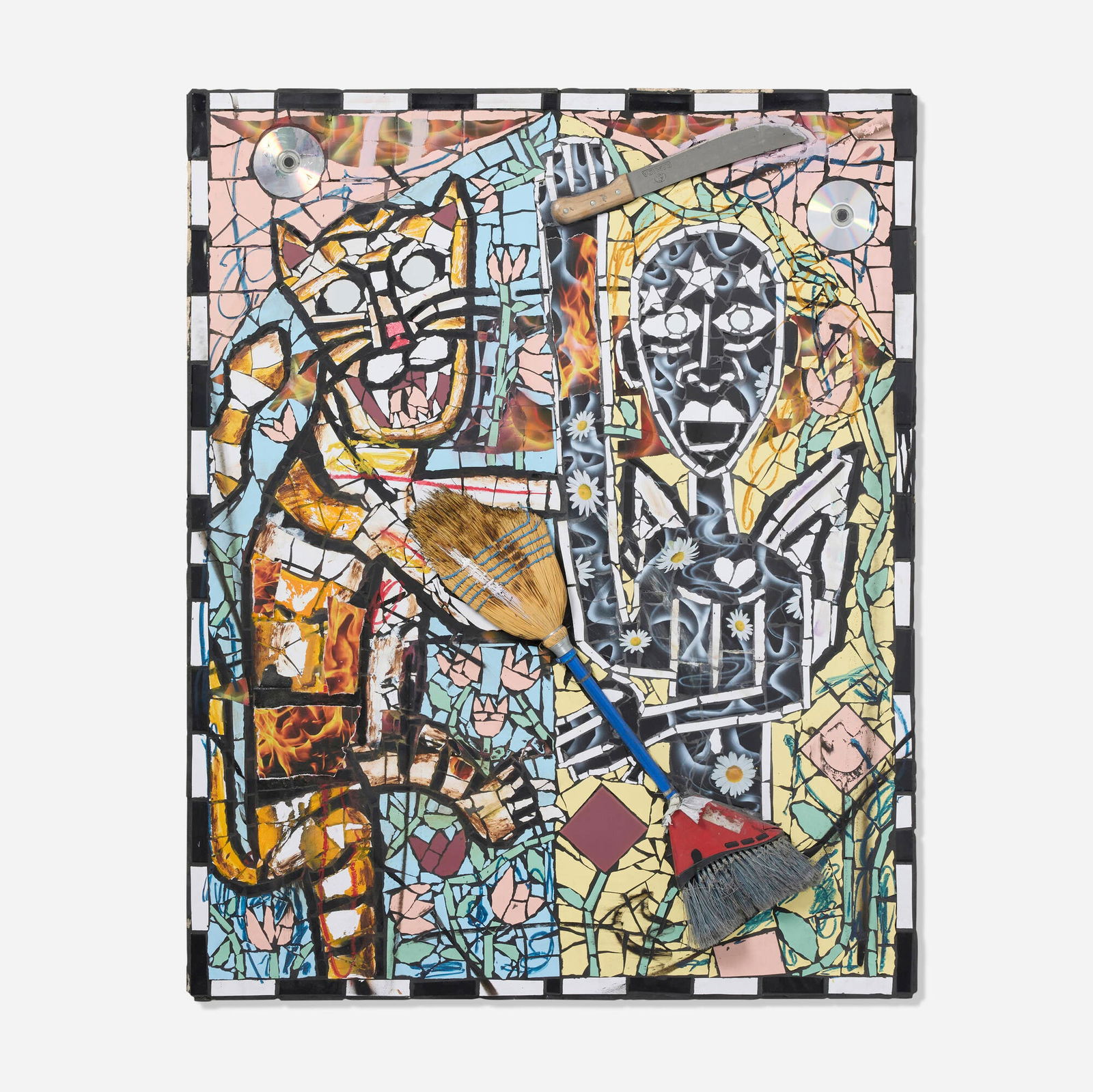 Cameron Welch, Slow Dance: Cameron Welch Slow Dance 2018 oil, acrylic, spray enamel, collage, glass, ceramic and found objects on panel 60 h x 48 w x 3.5 d in (152 x 122 x 9 cm) Signed, titled and dated to verso 'Cameron