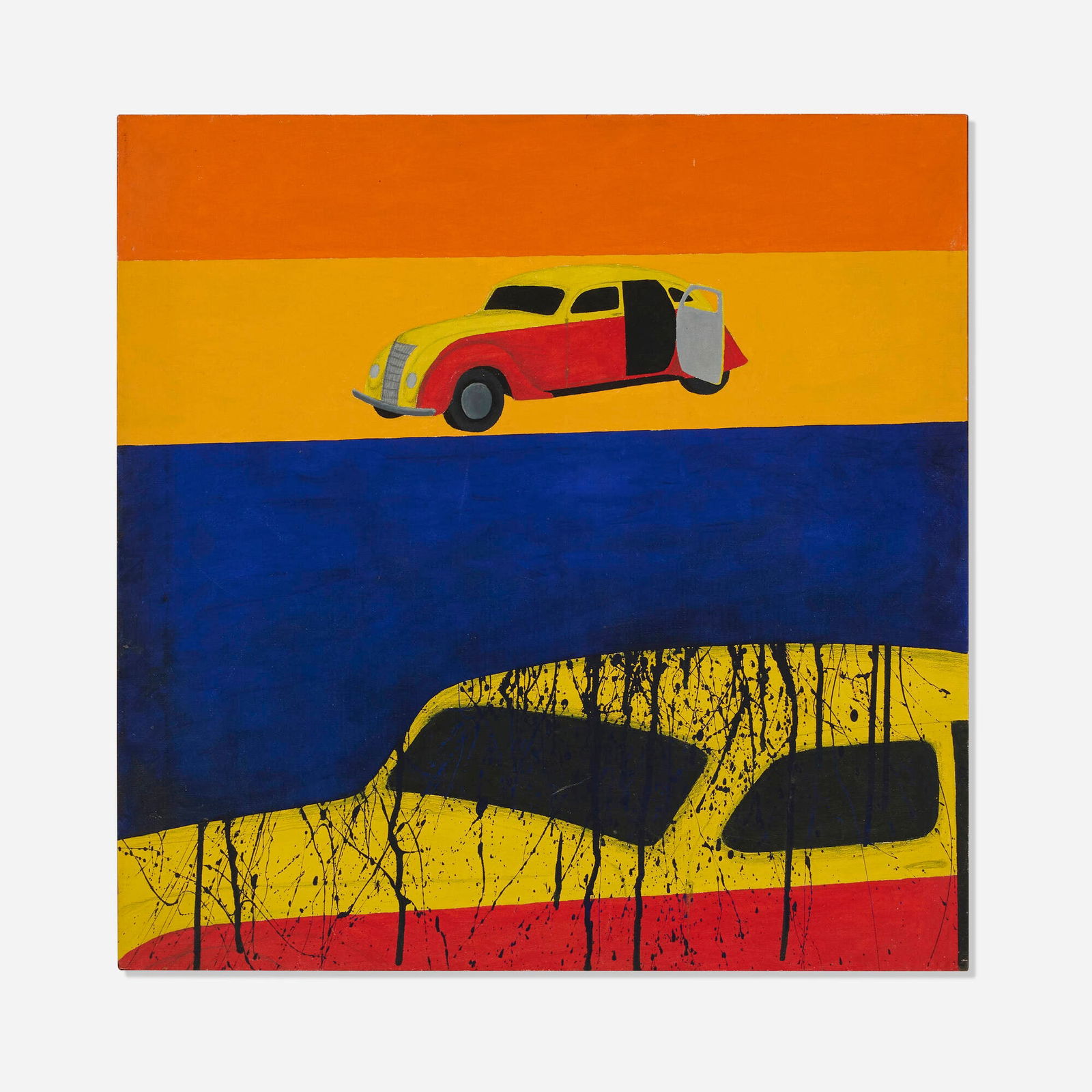 Richard Pettibone, Untitled (Double Image Car): Richard Pettibone Untitled (Double Image Car) c. 1963 oil on canvas 29.75 h x 29.75 w in (76 x 76 cm) Sold with digital copies of authentication, provenance notes from the artist and an envelope