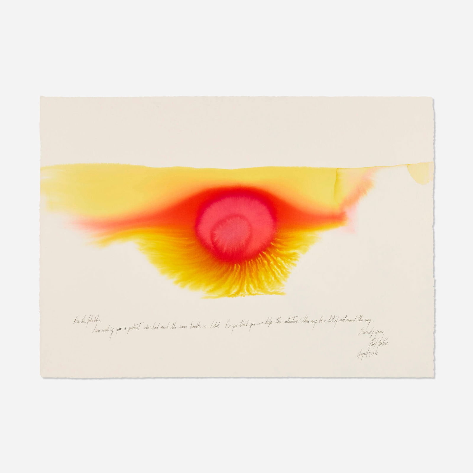 Paul Jenkins, Phenomena Rust Round The Ring: Paul Jenkins Phenomena Rust Round The Ring 1976 watercolor on paper 31.125 h x 43.75 w in (79 x 111 cm) Signed, dated and inscribed to lower edge 'Dear Dr. John Eden...Sincerely yours, Paul