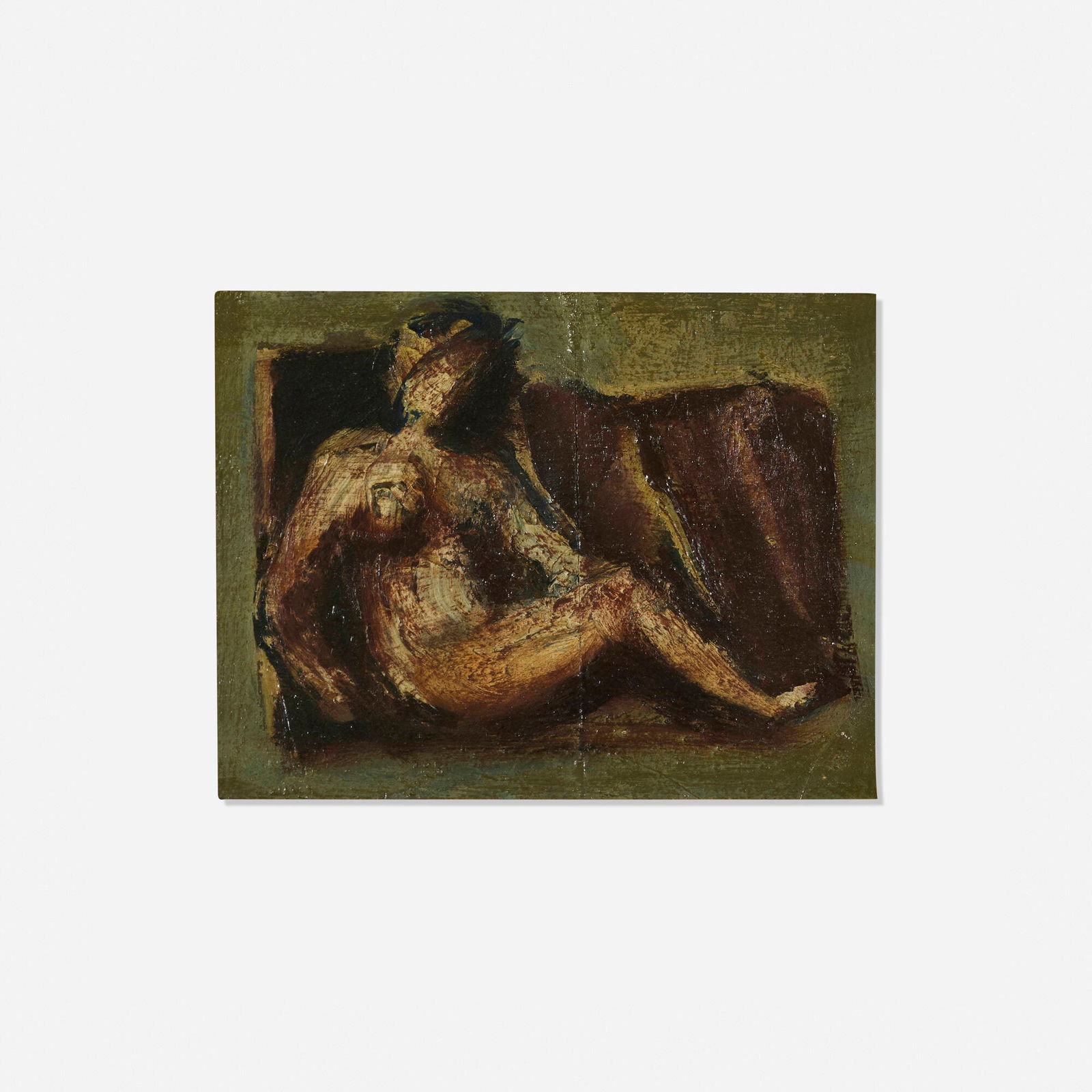 Mario Sironi, Seated Nude: Mario Sironi Seated Nude oil on panel 8.125 h x 10.625 w in (21 x 27 cm) Inscribed to verso '9/106 Estorick 22'. Provenance: Collection of Eric Estorick, London | Collection