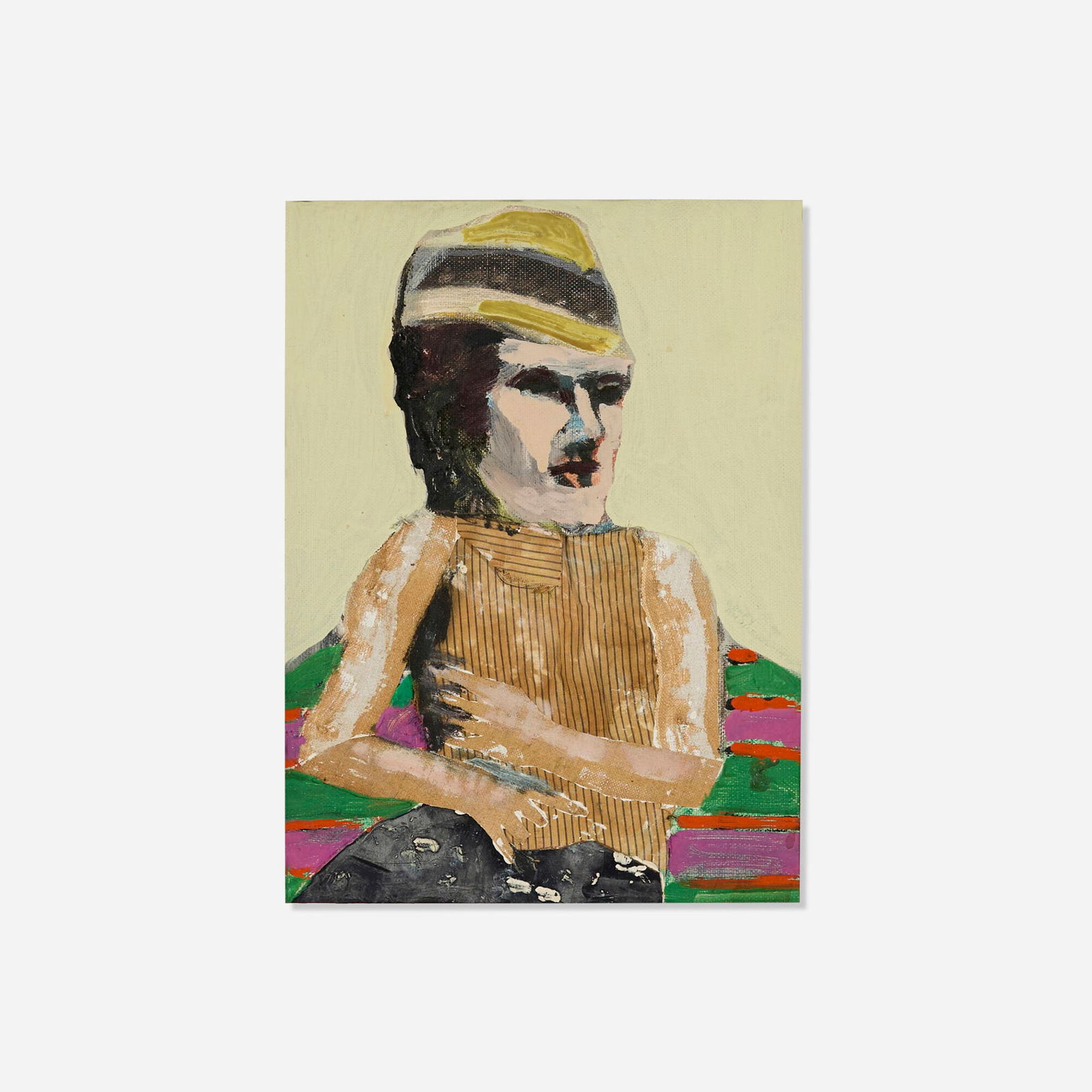 Benny Andrews, Rhoda: Benny Andrews Rhoda 1970oil and collage on board composition: 12 h x 9 w in (30 x 23 cm) mount: 19 h x 13.5 w in (48 x 34 cm) Signed, titled and dated to mount verso 'Rhoda Benny Andrews 19