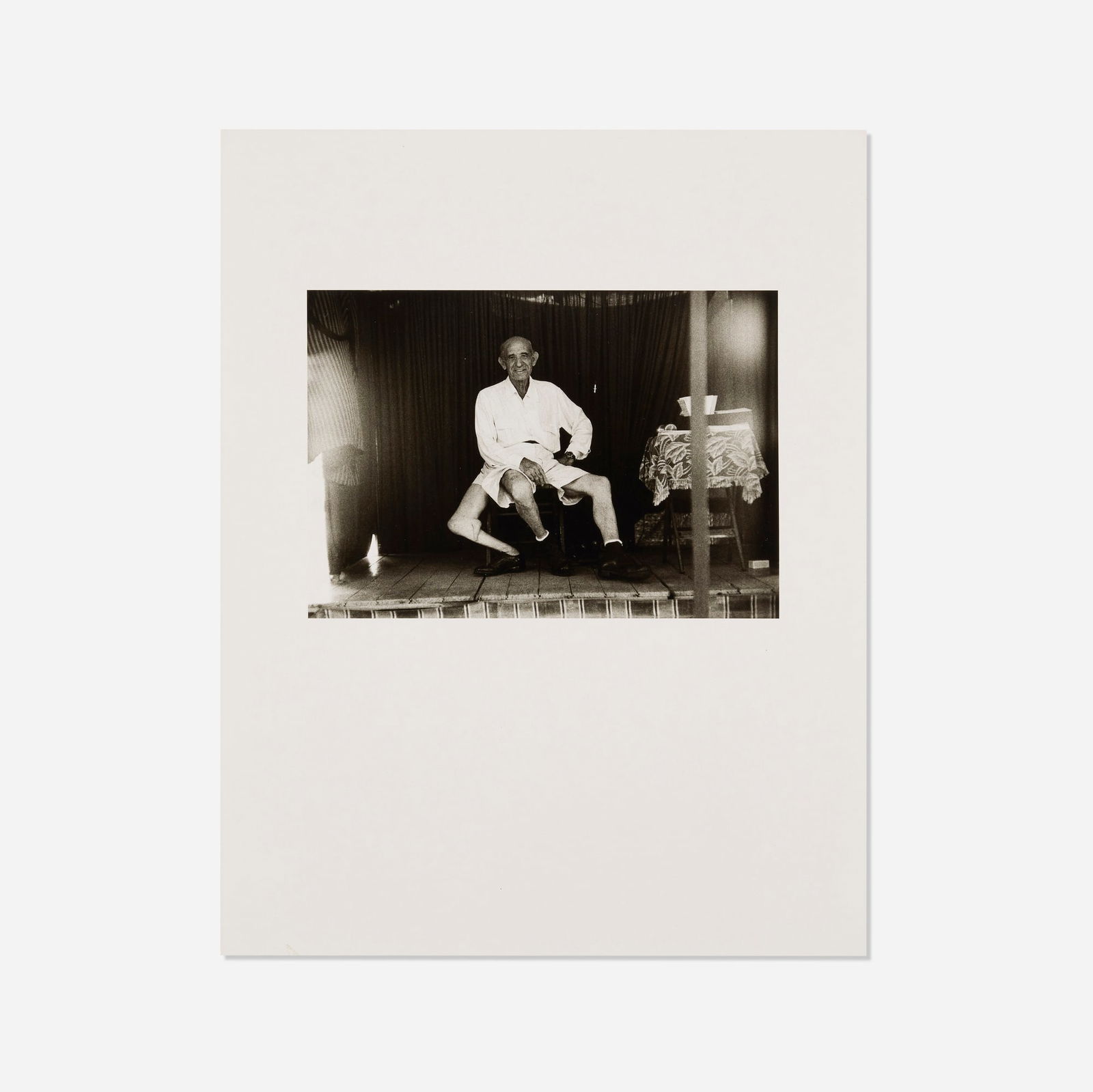 Diane Arbus, The Three-legged Man, N.Y.C.: Diane Arbus The Three-legged Man, N.Y.C. 1961 / printed later gelatin silver print image: 5.5 h x 8 w in (14 x 20 cm) sheet: 4.5 h x 11 w in (11 x 28 cm) Signed, titled, dated and inscribed by