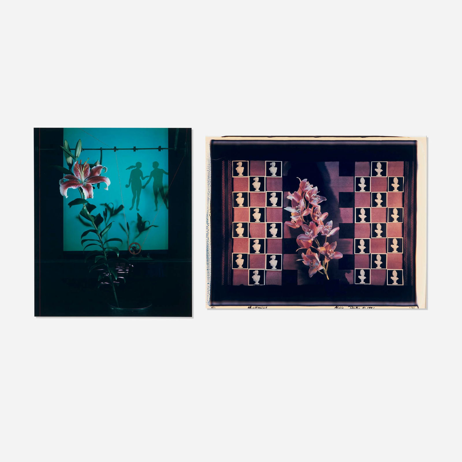 Olivia Parker, Checkpoint; Eden Window (two works): Olivia Parker Checkpoint; Eden Window (two works) 1985, 1991 unique large-format Polaroid Polacolor print image (each): 20 h x 24 w in (51 x 61 cm) sheet: 22 h x 31 w in (56 x 79 cm) sheet: 31.25 h