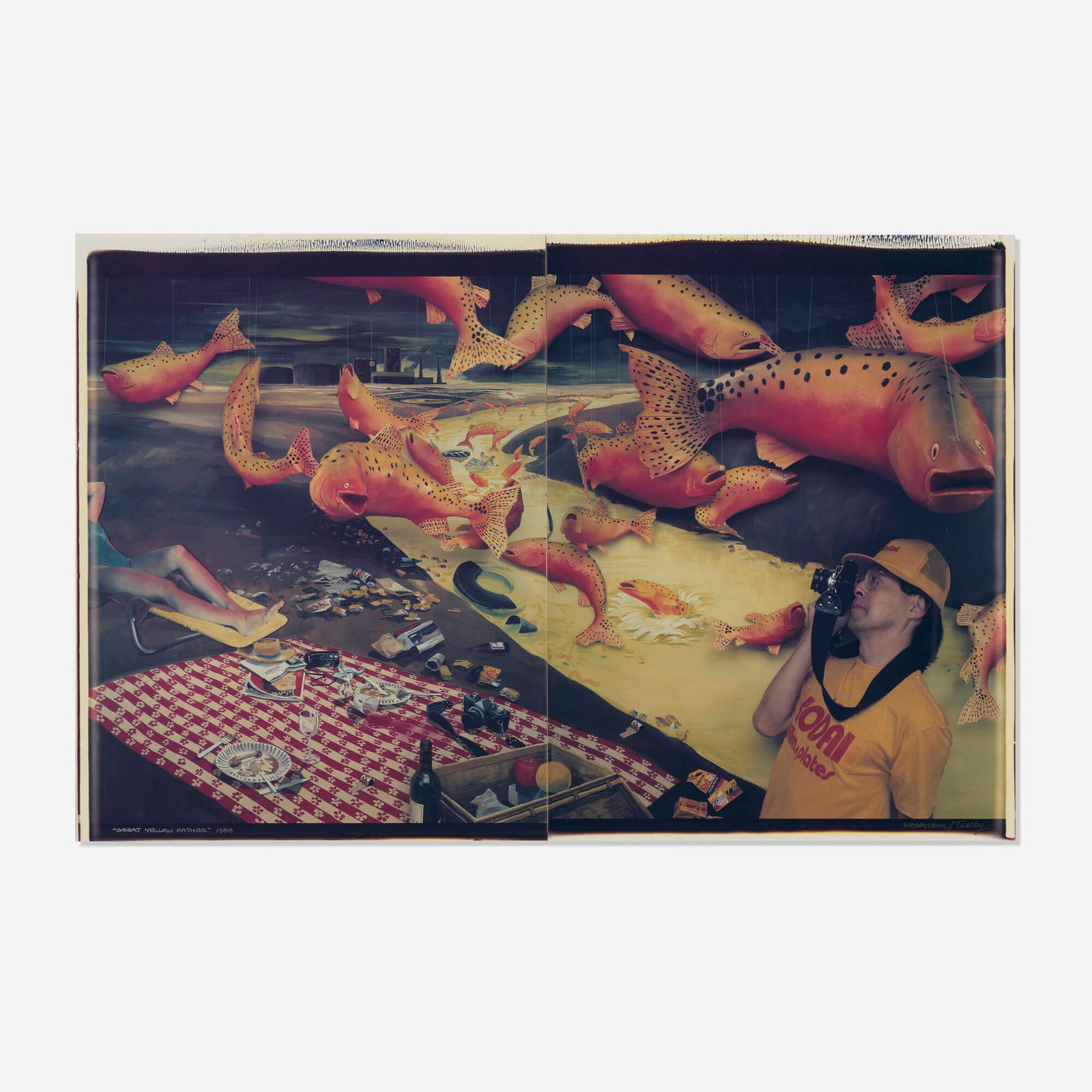 Patrick Nagatani, Great Yellow Father: Patrick Nagatani Great Yellow Father 1988unique large-format Polaroid Polacolor print in two parts image (overall): 24.25 h x 40.5 w in (62 x 103 cm) sheet (overall): 28.875 h x 41.75 w in (73 x 1