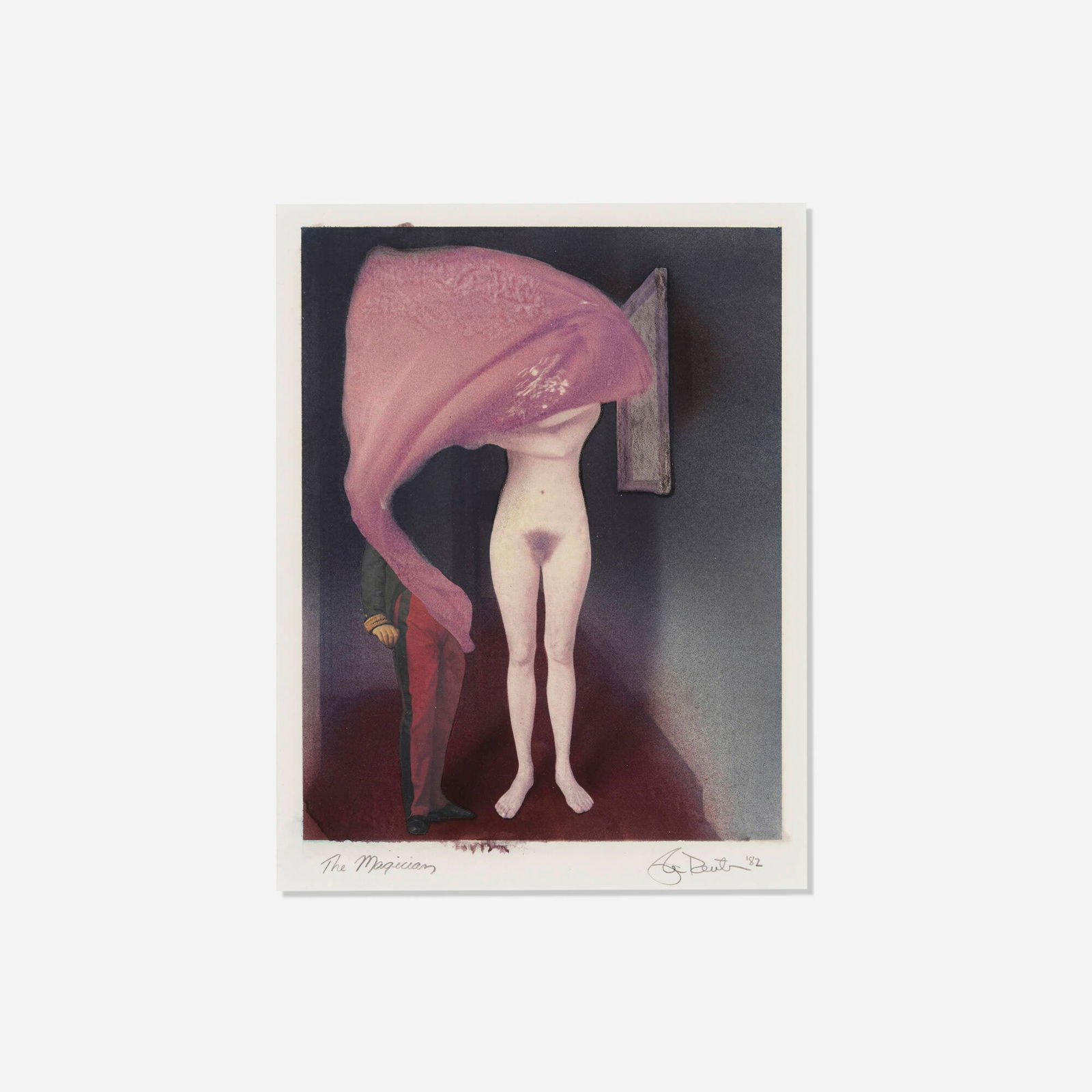 John Reuter, The Magician: John Reuter The Magician 1982 unique Polacolor 8x10 type 809 transfer with collage on paper image: 9.375 h x 7.25 w in (24 x 18 cm) sheet: 13.625 h x 10.5 w in (35 x 27 cm) Signed, titled and