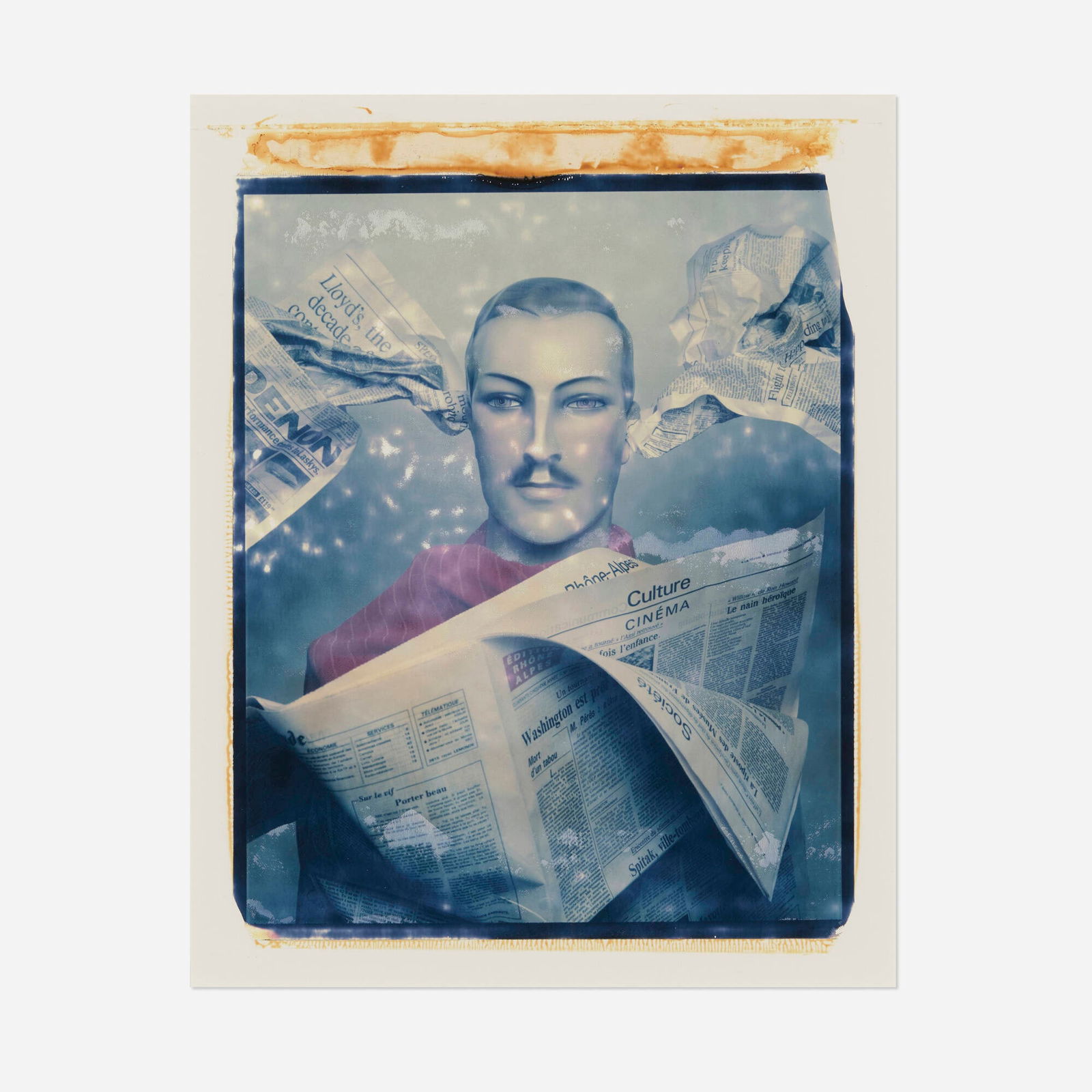 Marc Peverelli, Tu veux pas changer de chaine?: Marc Peverelli Tu veux pas changer de chaine? 1988 unique Polacolor 8x10 type 809 transfer on paper image: 11.25 h x 8.5 w in (29 x 22 cm) sheet: 15 h x 12.625 w in (38 x 32 cm) Signed, titled and