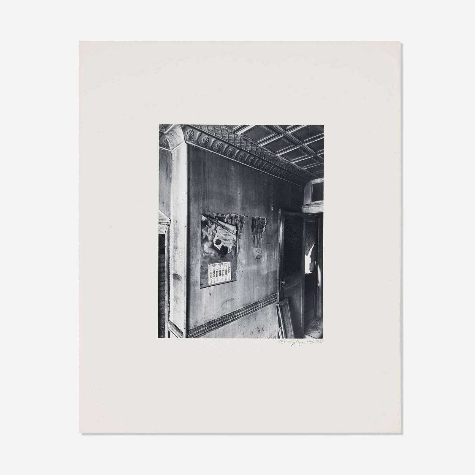 Danny Lyon, Abandoned Room, NYC: Danny Lyon Abandoned Room, NYC 1967 / printed latergelatin silver print image: 9.25 h x 7.125 w in (23 x 18 cm) mount: 17 h x 14 w in (43 x 36 cm) Signed, dated and inscribed to mount 'Dann