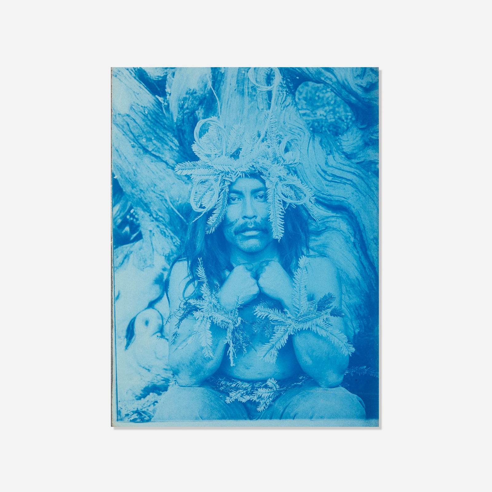 Edward S. Curtis, Hamatsa Emerging from the Woods - Koskimo: Edward S. Curtis Hamatsa Emerging from the Woods - Koskimo c. 1910-14vintage cyanotype 8.25 h x 6 w in (21 x 15 cm) Titled and inscribed to verso '201-12 Kwakiutl Hamatsa emerging from the woo