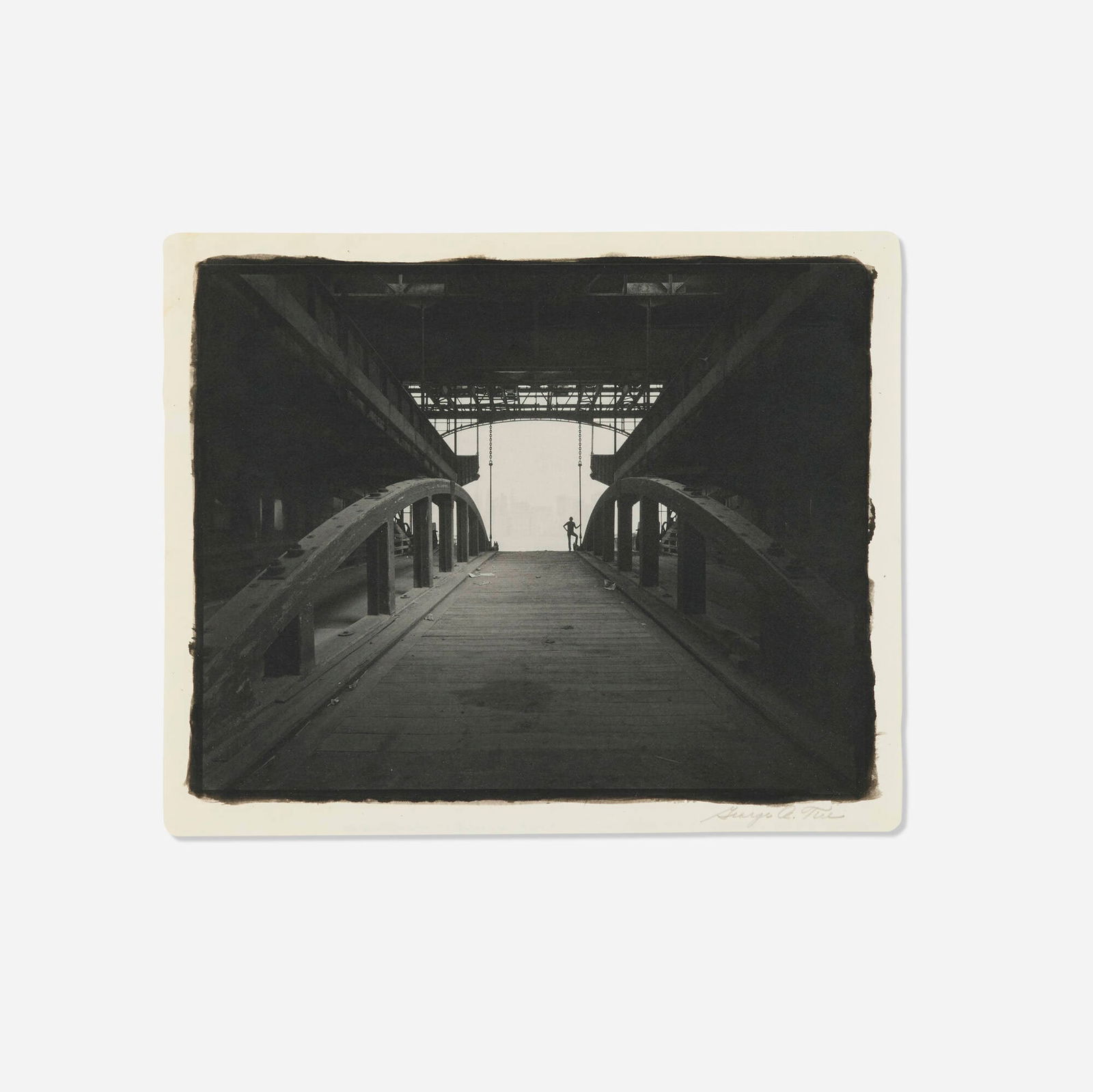 George A. Tice, Ferry Slip, Jersey City, NJ: George A. Tice Ferry Slip, Jersey City, NJ 1979 / printed 1985 platinum palladium contact print image: 8 h x 10 w in (20 x 25 cm) sheet: 8.75 h x 11 w in (22 x 28 cm) Signed to lower margin