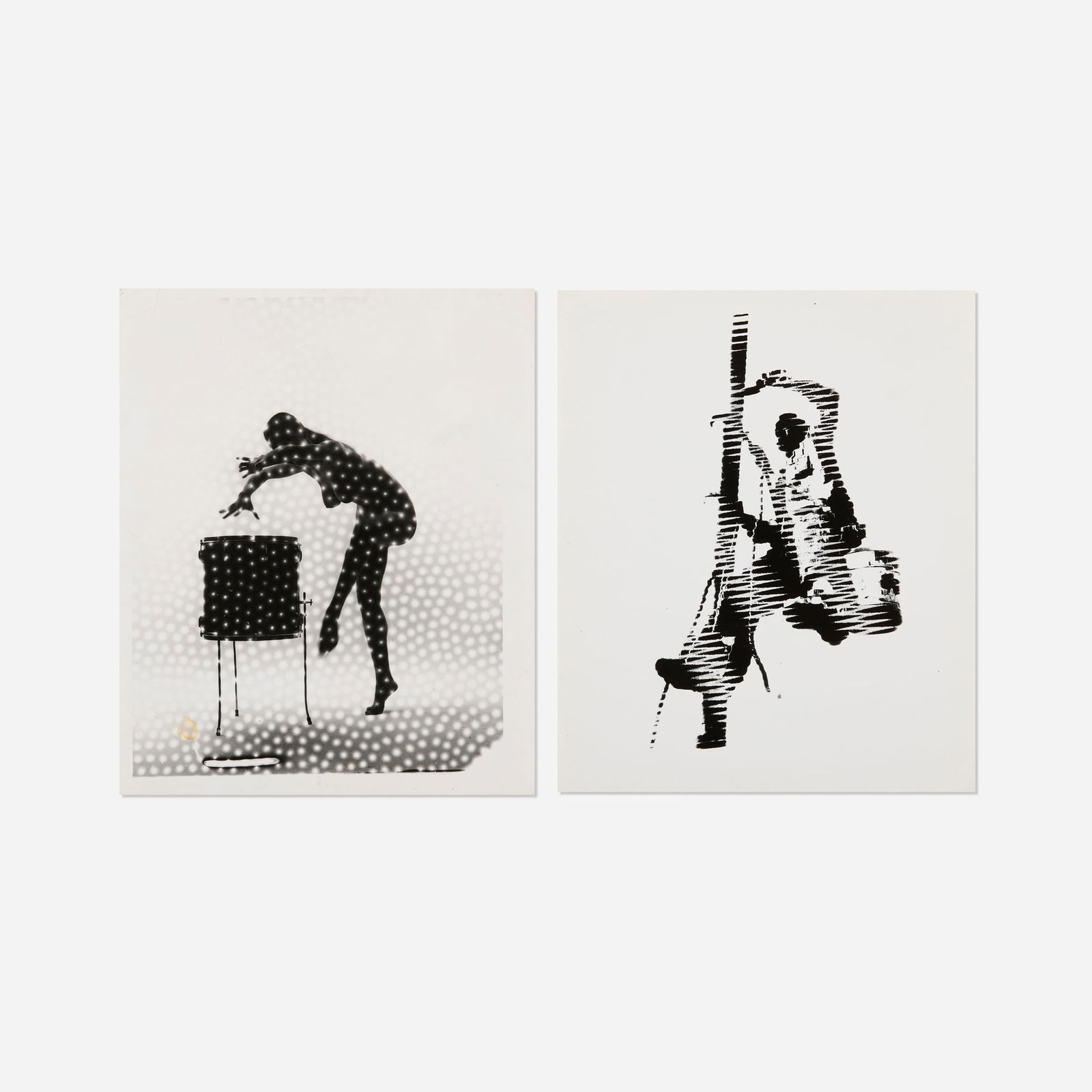 Weegee, Untitled (Dancer); Untitled (Drum) (two works): Weegee Untitled (Dancer); Untitled (Drum) (two works) c. 1950 vintage gelatin silver print image: 9.25 h x 7.25 w in (23 x 18 cm) sheet: 10 h x 8.25 w in (25 x 21 cm) Artist's stamp to verso of