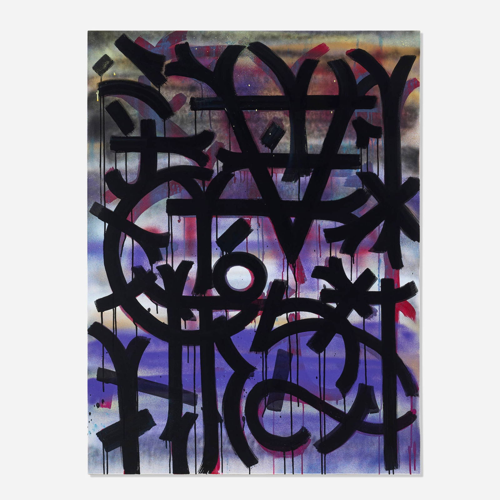 RETNA (Marquis Lewis), Untitled: RETNA (Marquis Lewis) Untitled acrylic and spray paint on canvas 48 h x 36 w in (122 x 91 cm) Signed and inscribed to verso 'Retna LA'. Provenance: Acquired directly from the artist, Private