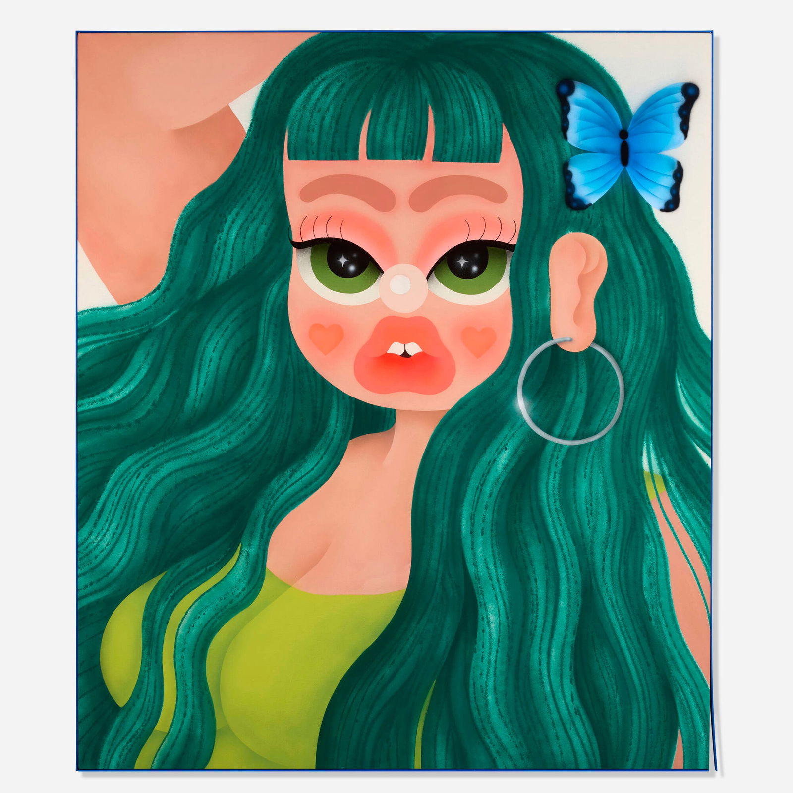 Fatima de Juan, Sunday: Fatima de Juan Sunday 2022 acrylic and spray paint on canvas in artist's frame 73.875 h x 63.375 w in (188 x 161 cm) Signed and dated to verso 'Fatima de Juan 2022'. Provenance: L21 Gallery,