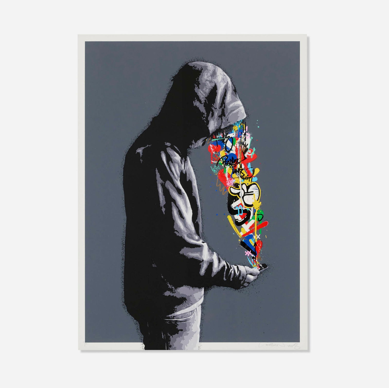 Martin Whatson, Connection: Martin Whatson Connection 2018 screenprint in colors image: 28 h x 19.5 w in (71 x 50 cm) sight: 29 h x 21 w in (74 x 53 cm) Signed, dated and numbered to lower edge '115/195 M Whatson 2018' with