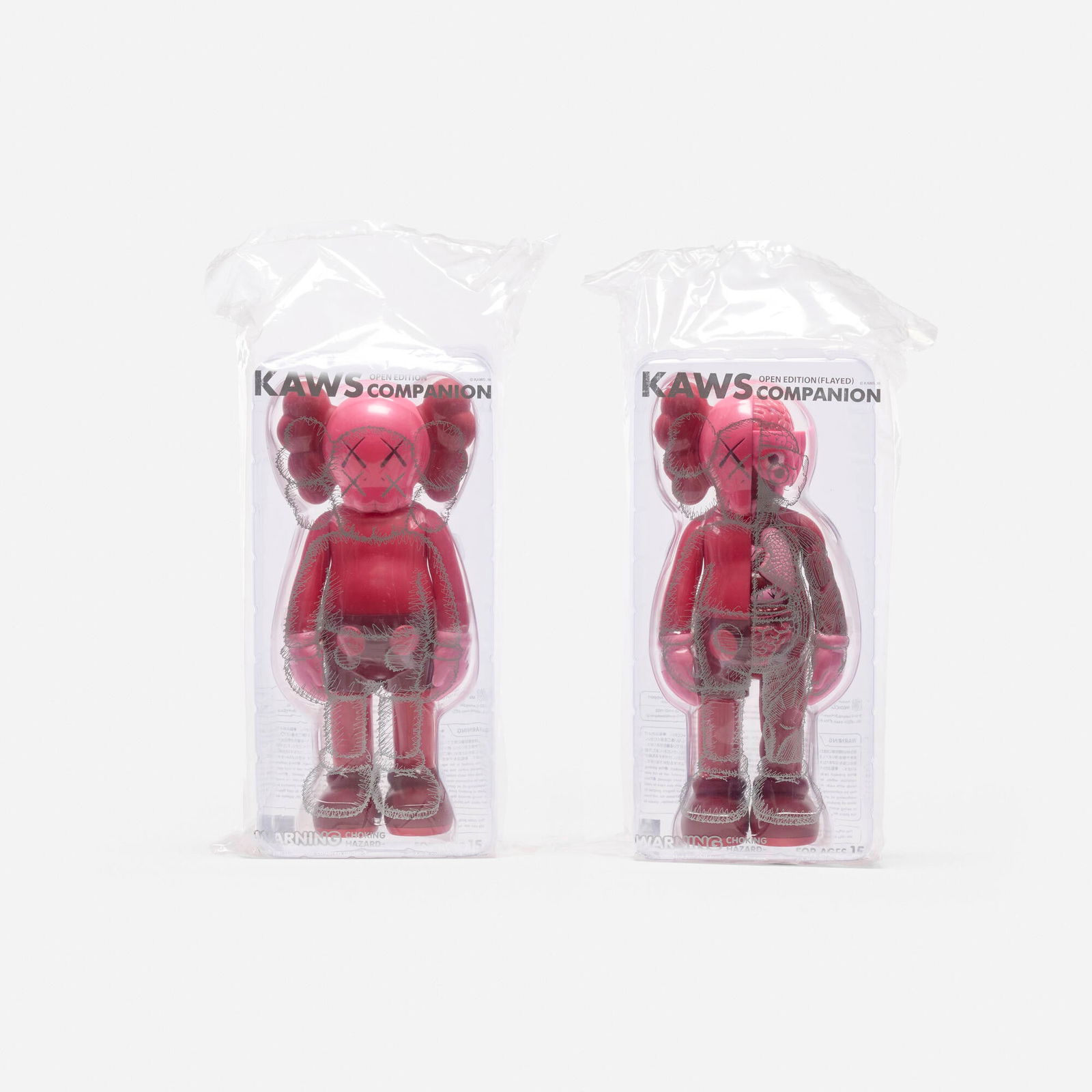 KAWS (Brian Donnelly), Companion (Blush) (two works): KAWS (Brian Donnelly) Companion (Blush) (two works) 2016 painted cast vinyl 11 h x 4.5 w x 2.25 d in (28 x 11 x 6 cm) Stamped signature, date, number and manufacturer's mark to underside of each