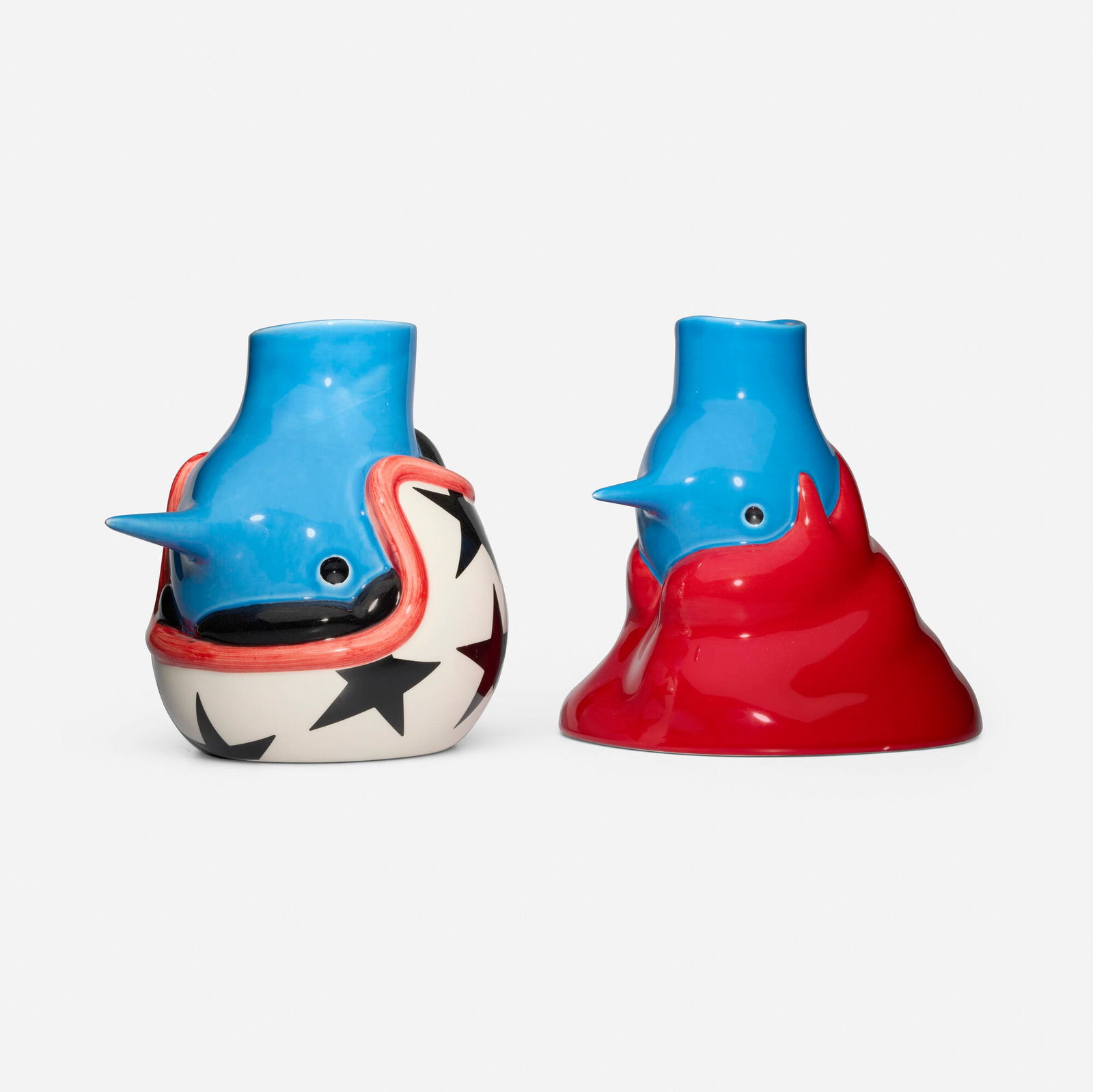 Piet Parra, The Upside Down Face Vase (two works): Piet Parra The Upside Down Face Vase (two works) 2019 glazed earthenware 9 h x 9.5 w x 10.25 d in (23 x 24 x 26 cm) 9.625 h x 7.75 w x 10.5 d in (24 x 20 x 27 cm) Printed signature to underside to