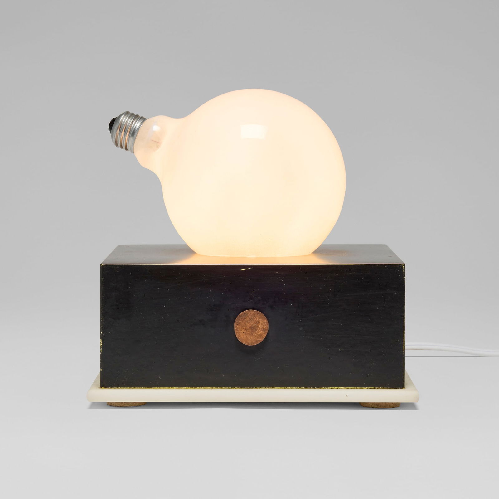 Garry Knox Bennett, STDBA #103 table lamp: Garry Knox Bennett STDBA #103 table lamp USA, 2016light bulb, lacquered wood, laminate, copper, acrylic 8.5 h x 8.25 w x 8.25 d in (22 x 21 x 21 cm) Signed, titled, dated, numbered and inscrib