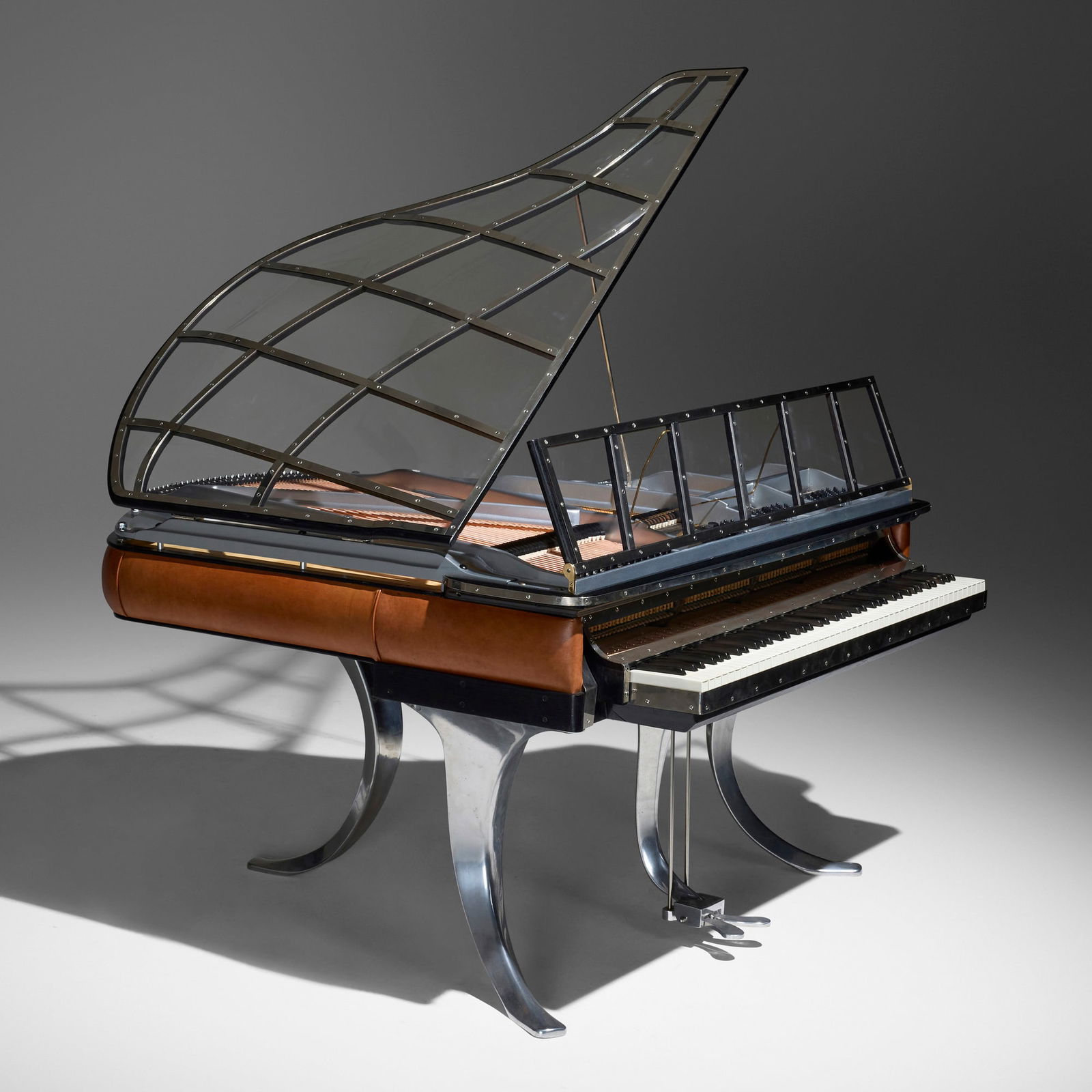 Poul Henningsen, Rare PH grand piano: Poul Henningsen Rare PH grand piano Andreas ChristensenDenmark, 1931chrome-plated steel, Plexiglas, painted wood, wood, leather, acrylic keys, ebony, piano wire 69 h x 58 w x 59 d in (175 x 147