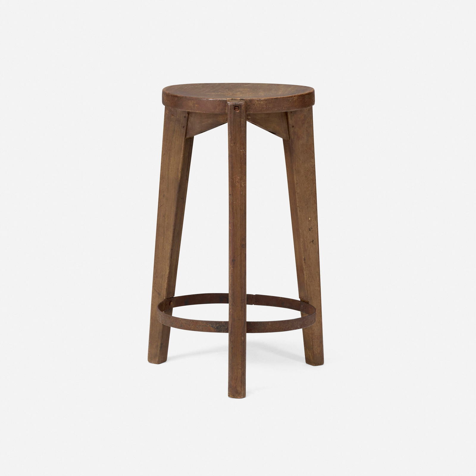 Pierre Jeanneret, Stools from Punjab University, Chandigarh: Pierre Jeanneret Stools from Punjab University, Chandigarh France/India, c. 1965 teak, steel 24 h x 15 dia in (61 x 38 cm) Provenance: Punjab University, Chandigarh, India | Important Private