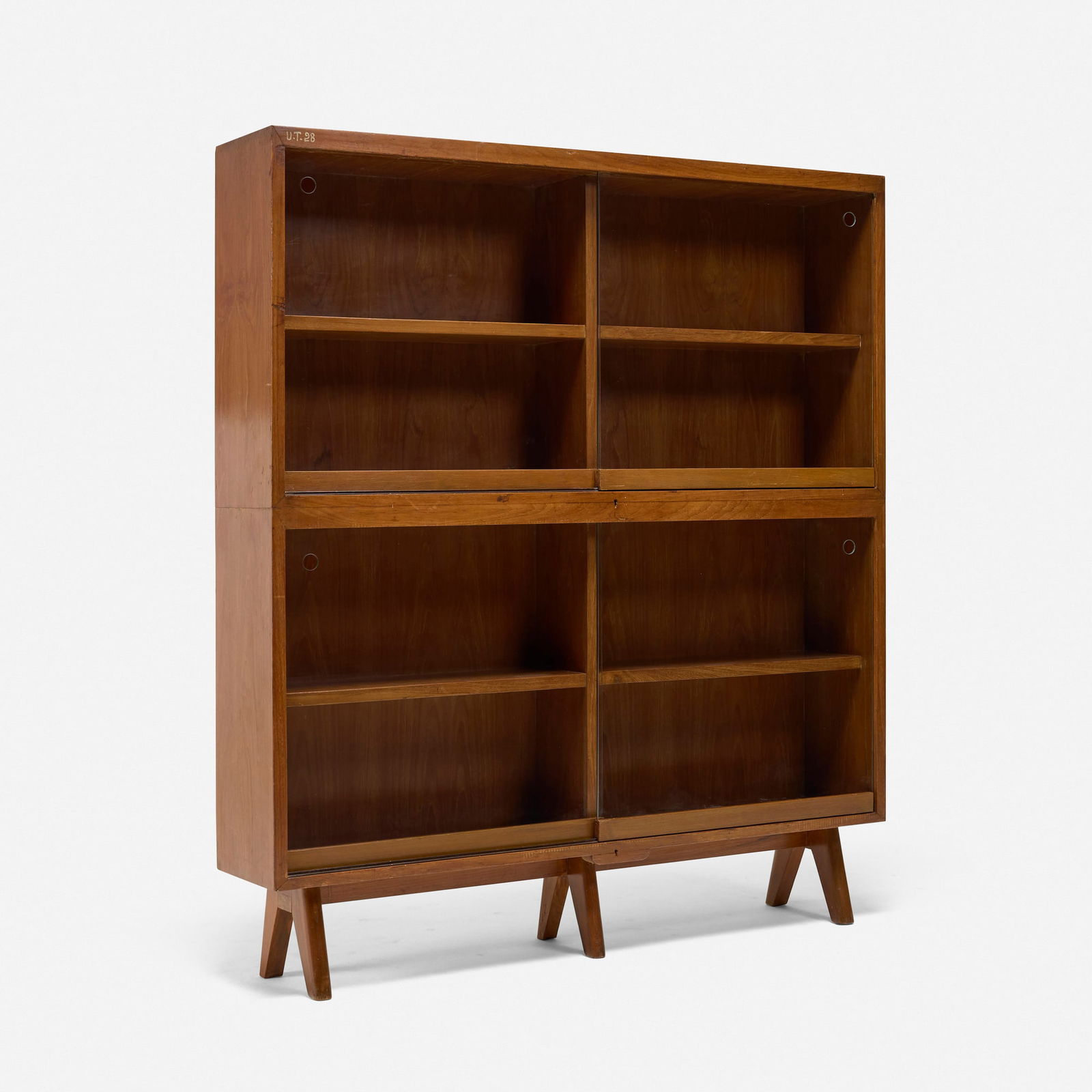 Pierre Jeanneret, Bookcase from the College of Fine Art, Chandigarh: Pierre Jeanneret Bookcase from the College of Fine Art, Chandigarh France/India, c. 1960 glass, teak 61 h x 54.25 w x 10.5 d in (155 x 138 x 27 cm) Bookcase features four sliding glass doors.