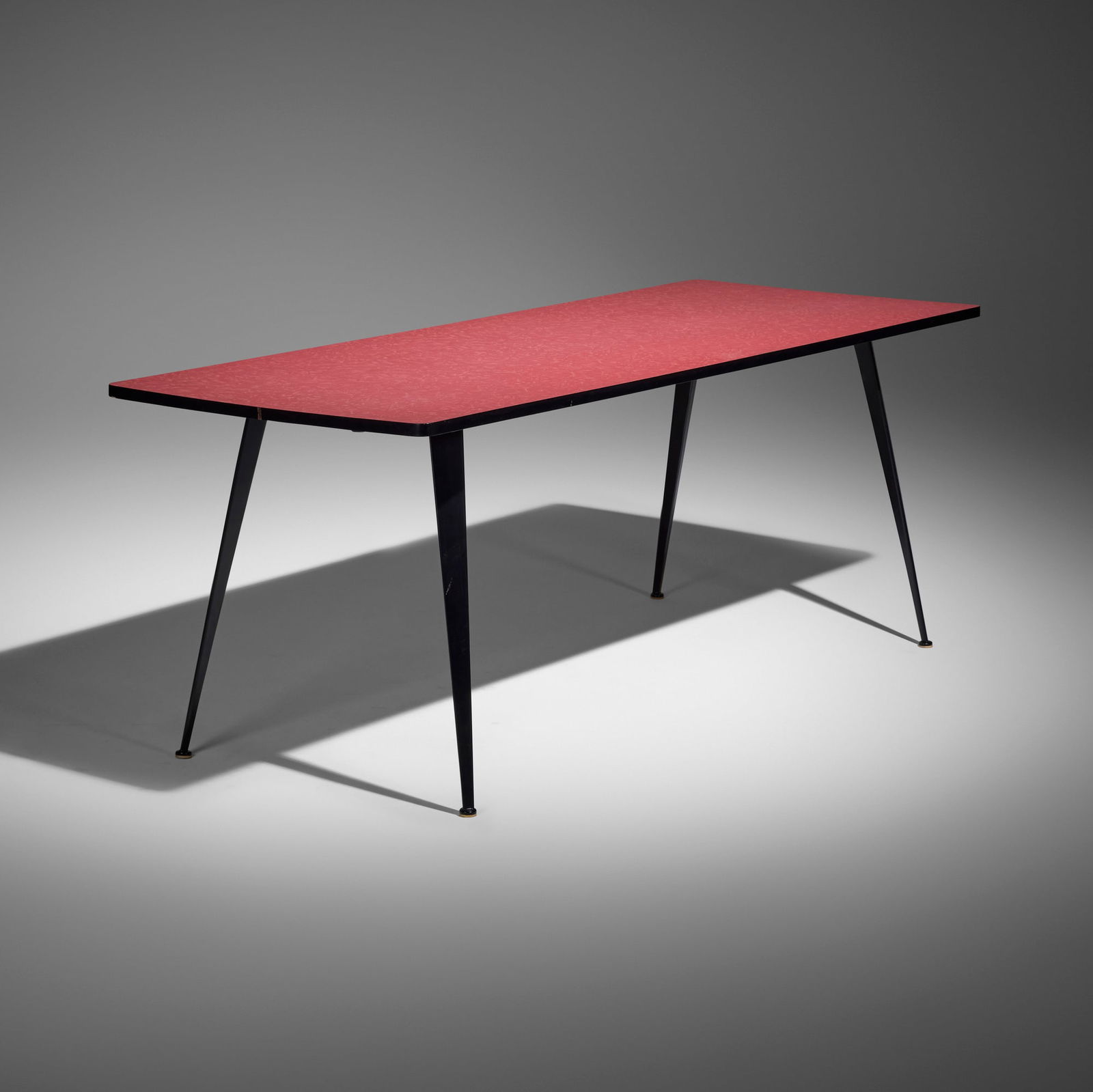 Jean Prouve, Dining table: Jean Prouve Dining table Ateliers Jean Prouve France, c. 1953 enameled steel, Formica over pressed board 30 h x 79 w x 31.25 d in (76 x 201 x 79 cm) Provenance: Orange Group, Los Angeles | Private