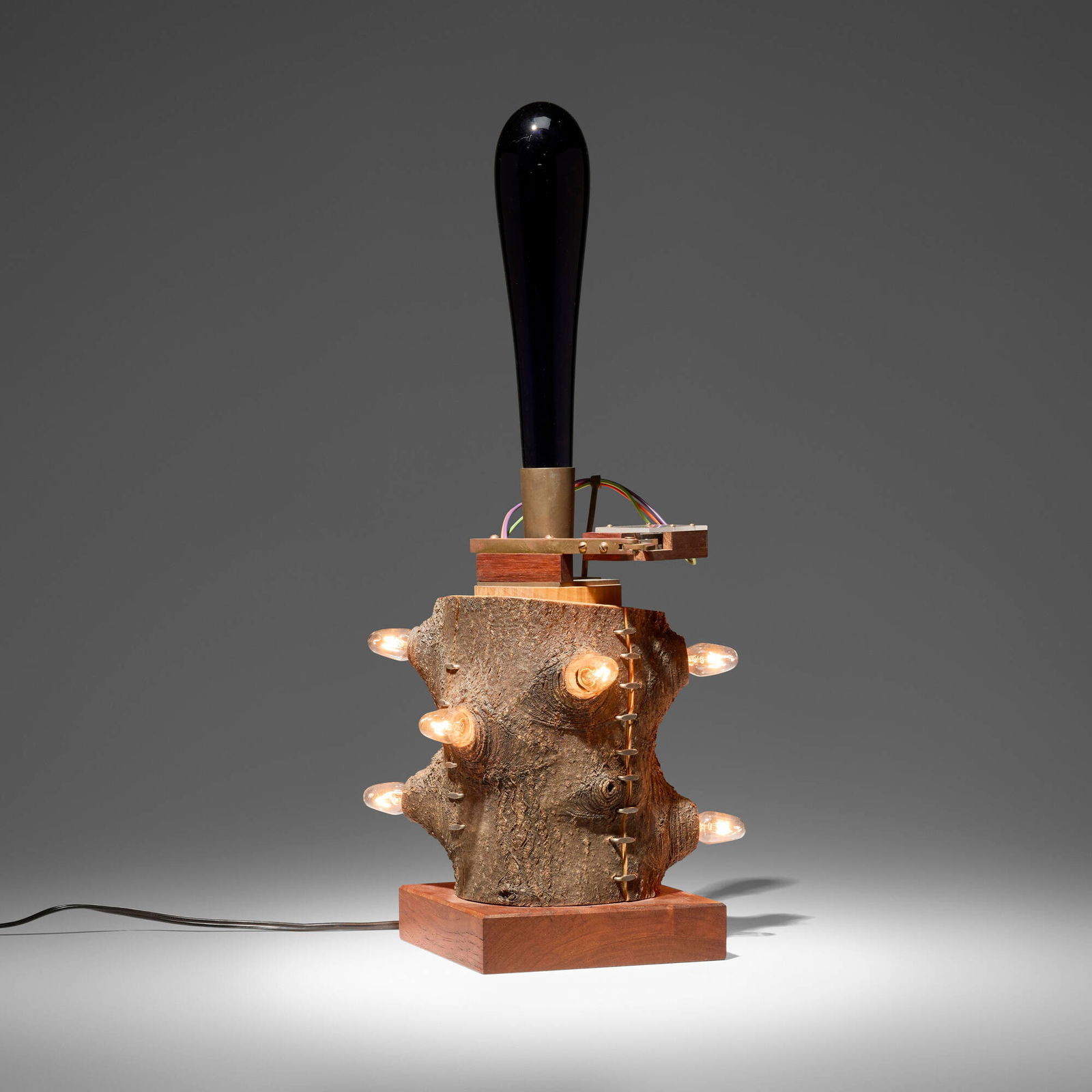 Garry Knox Bennett, Table lamp: Garry Knox Bennett Table lamp USA, 2010 blown glass, brass, walnut and steel 21.5 h x 7 w x 7.5 d in (55 x 18 x 19 cm) Lamp features three touch-activated brightness settings. Signed, dated and
