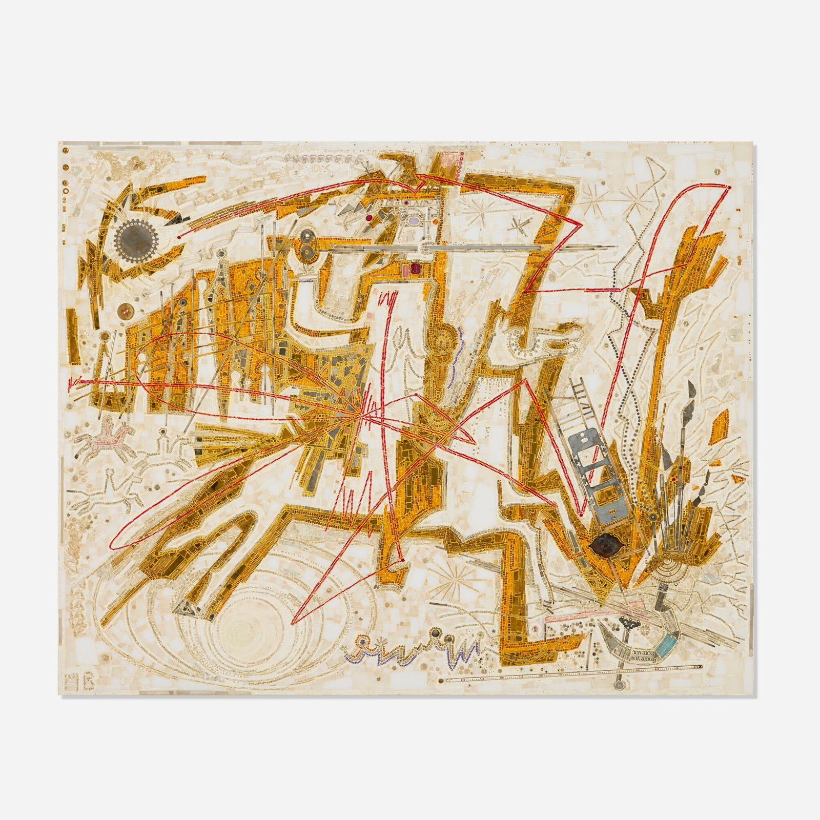 Mary T. Bowling, Behold a Pale Horse: Mary T. Bowling Behold a Pale Horse 1982 beads, glass and found objects on plaster 24 h x 30 w in (61 x 76 cm) Beaded signature to lower left 'MB'. Signed to verso 'Mary Bowling'. Provenance: