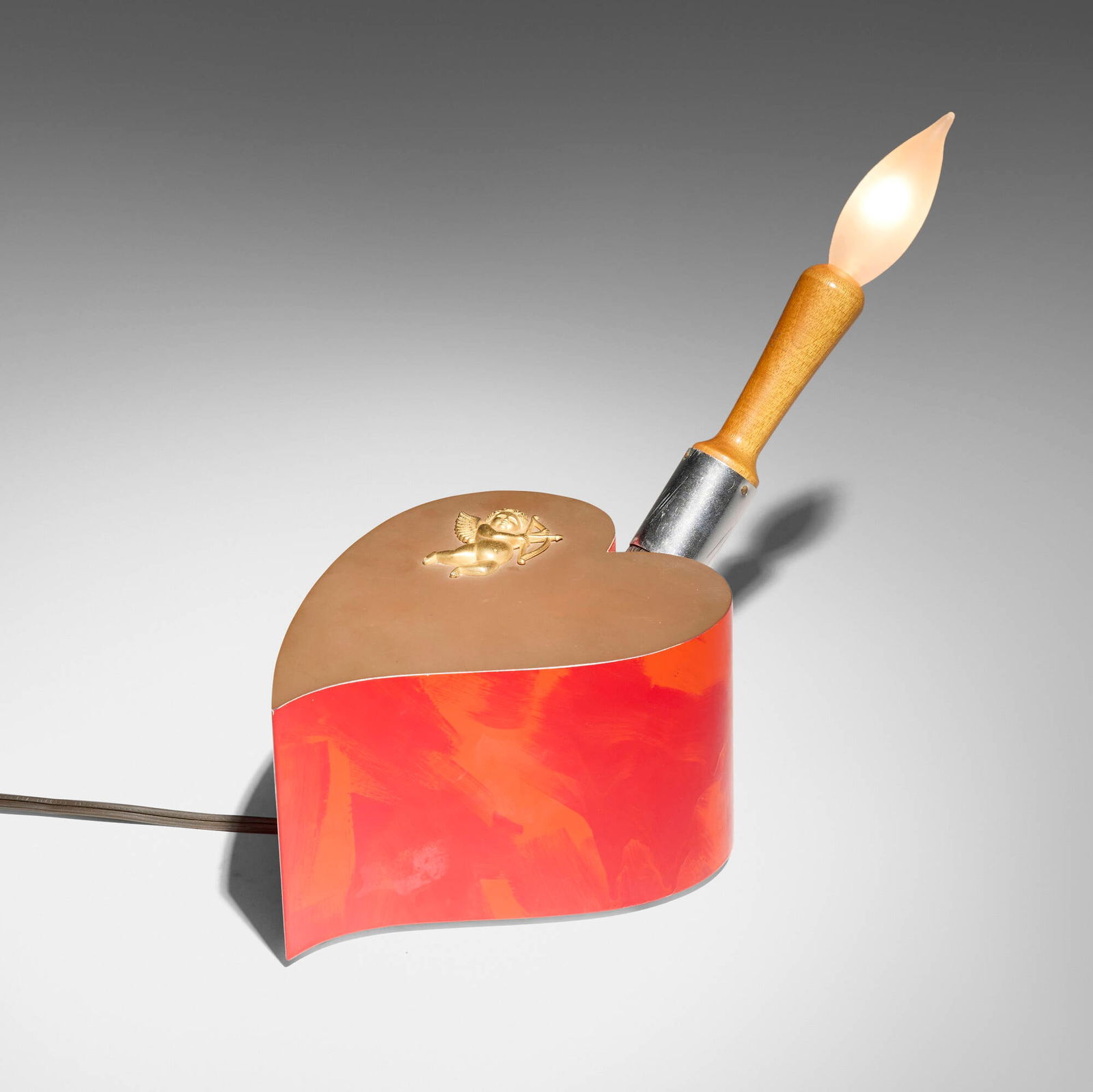 Garry Knox Bennett, Heart table lamp: Garry Knox Bennett Heart table lamp USA, 1997 painted wood, paint brush handle, brass and laminate 8.25 h x 11 w x 5.25 d in (21 x 28 x 13 cm) Signed, dated, numbered and inscribed to underside '1