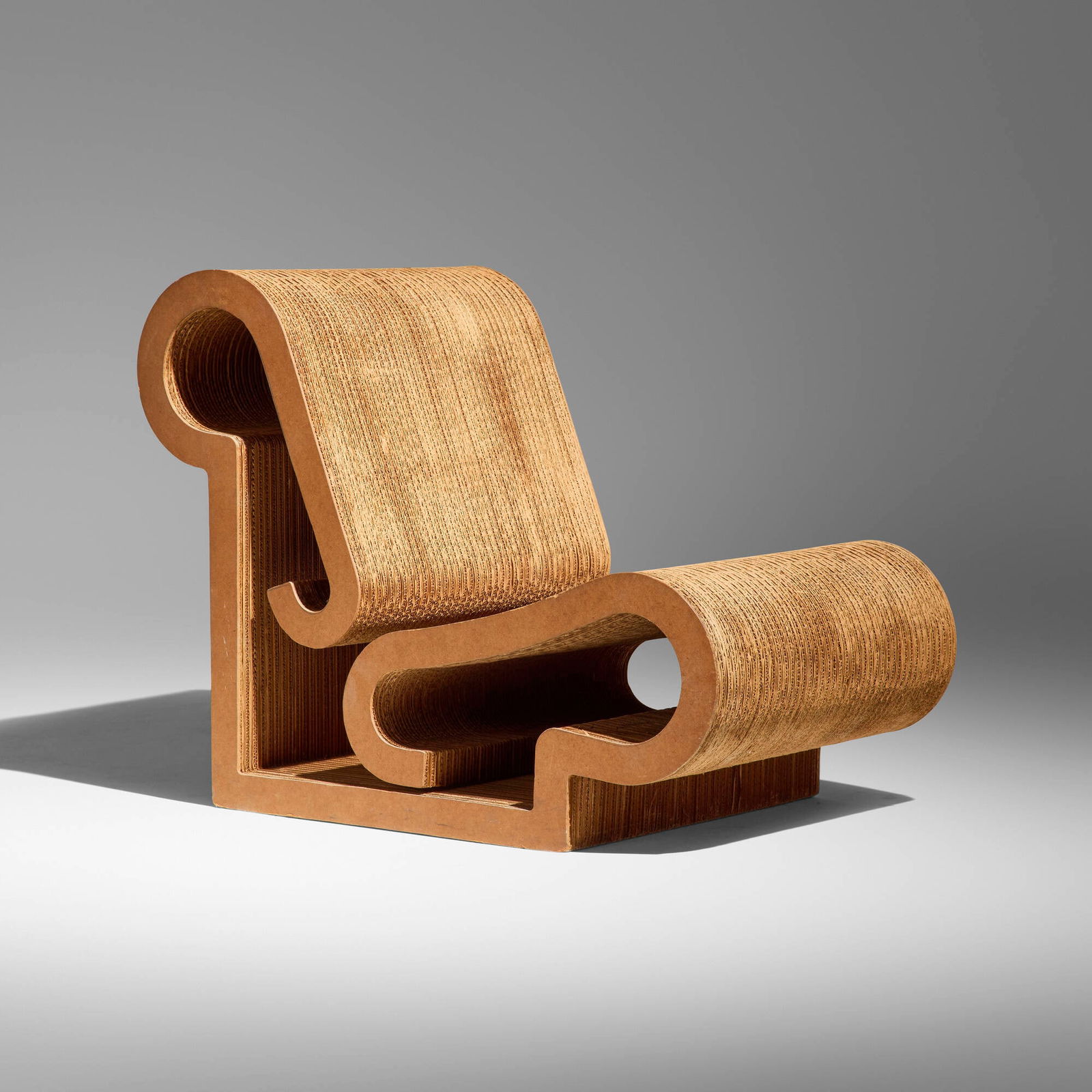 Frank Gehry, Prototype lounge chair: Frank Gehry Prototype lounge chair Easy Edges, Inc. Canada/USA, 1972 laminated cardboard, Masonite 29.5 h x 22 w x 39.5 d in (75 x 56 x 100 cm) This prototype lounge chair has smaller dimensions
