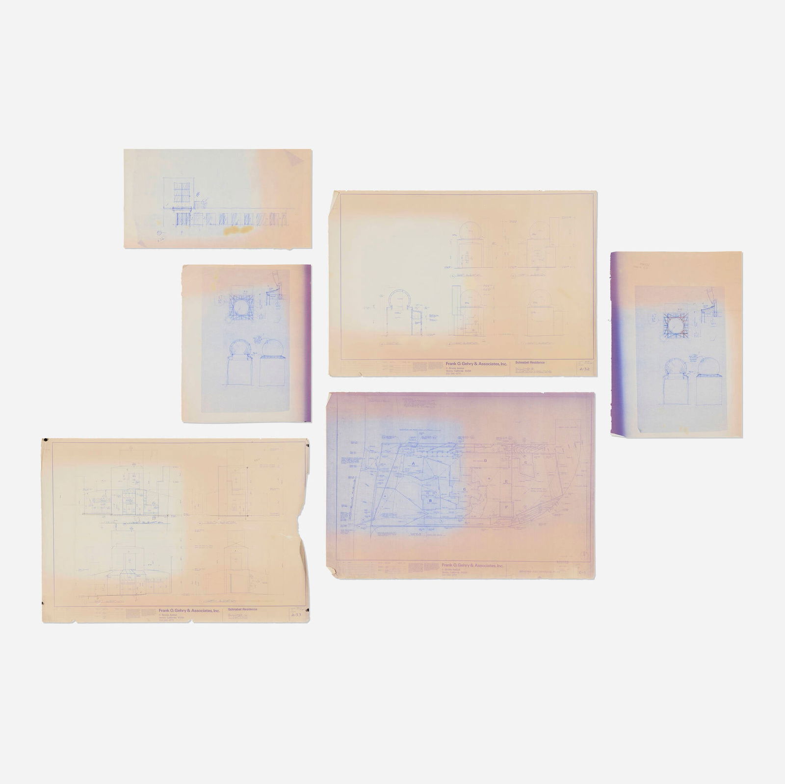 Frank Gehry, Collection of six blueprints for the Schnabel residence, Los Angeles: Frank Gehry Collection of six blueprints for the Schnabel residence, Los Angeles Canada/USA, c. 1989ink and graphite on paper 27.875 h x 39.75 w in (71 x 101 cm) 20 h x 24 w in (51 x 61 cm) 14.