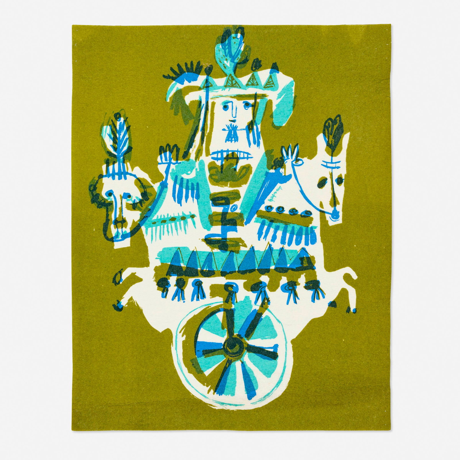 Evelyn Ackerman, Rider tapestry: Evelyn Ackerman Rider tapestry ERA IndustriesUSA, 1964screenprint on felt 27.5 h x 22 w in (70 x 56 cm) Provenance: Craft Contemporary, Los Angeles | Acquired from the p
