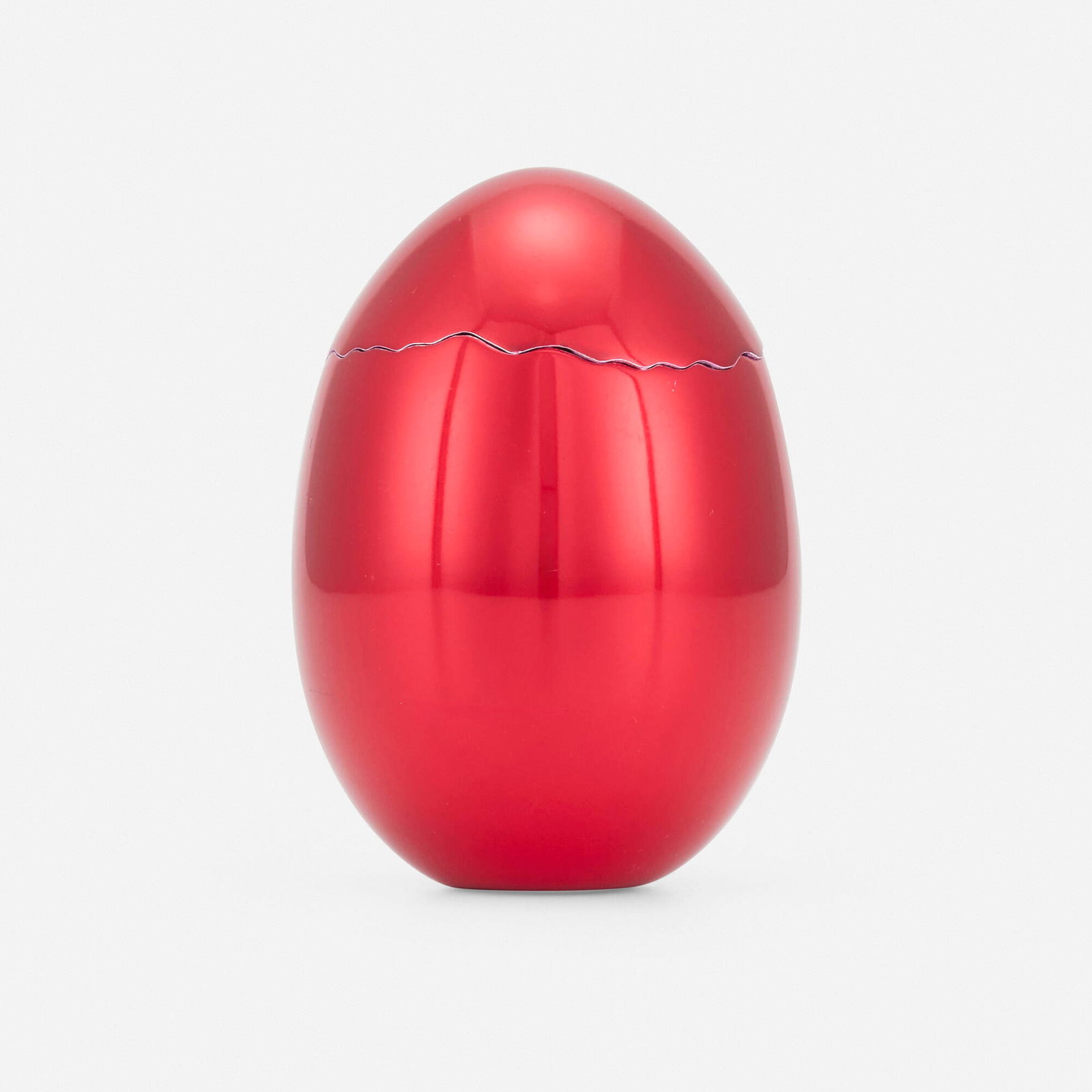 Jeff Koons, Cracked Egg: Jeff Koons Cracked Egg 2008aluminum with red glaze 4.5 h x 3.25 dia in (11 x 8 cm) This work is from the edition of 1000 published by the Los Angeles County Museum of Art as an invitation for
