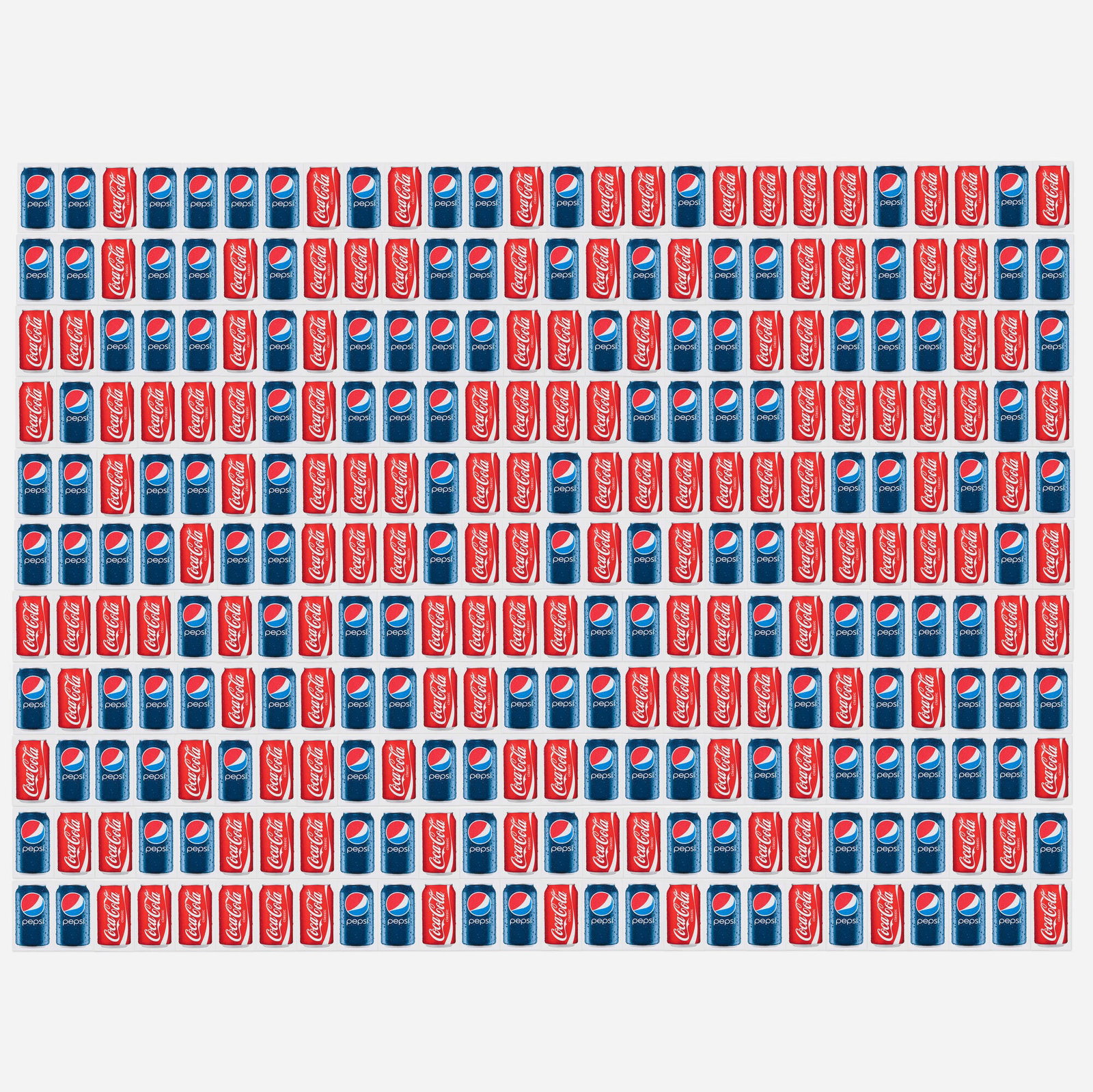 Jonathan Horowitz, Coke/Pepsi (286 Cans): Jonathan Horowitz Coke/Pepsi (286 Cans) 2012pigment ink on canvas in 286 parts 142 h x 208 w x 1 d in (361 x 528 x 3 cm) Provenance: Gavin Brown's Enterprise, New York | Acqui
