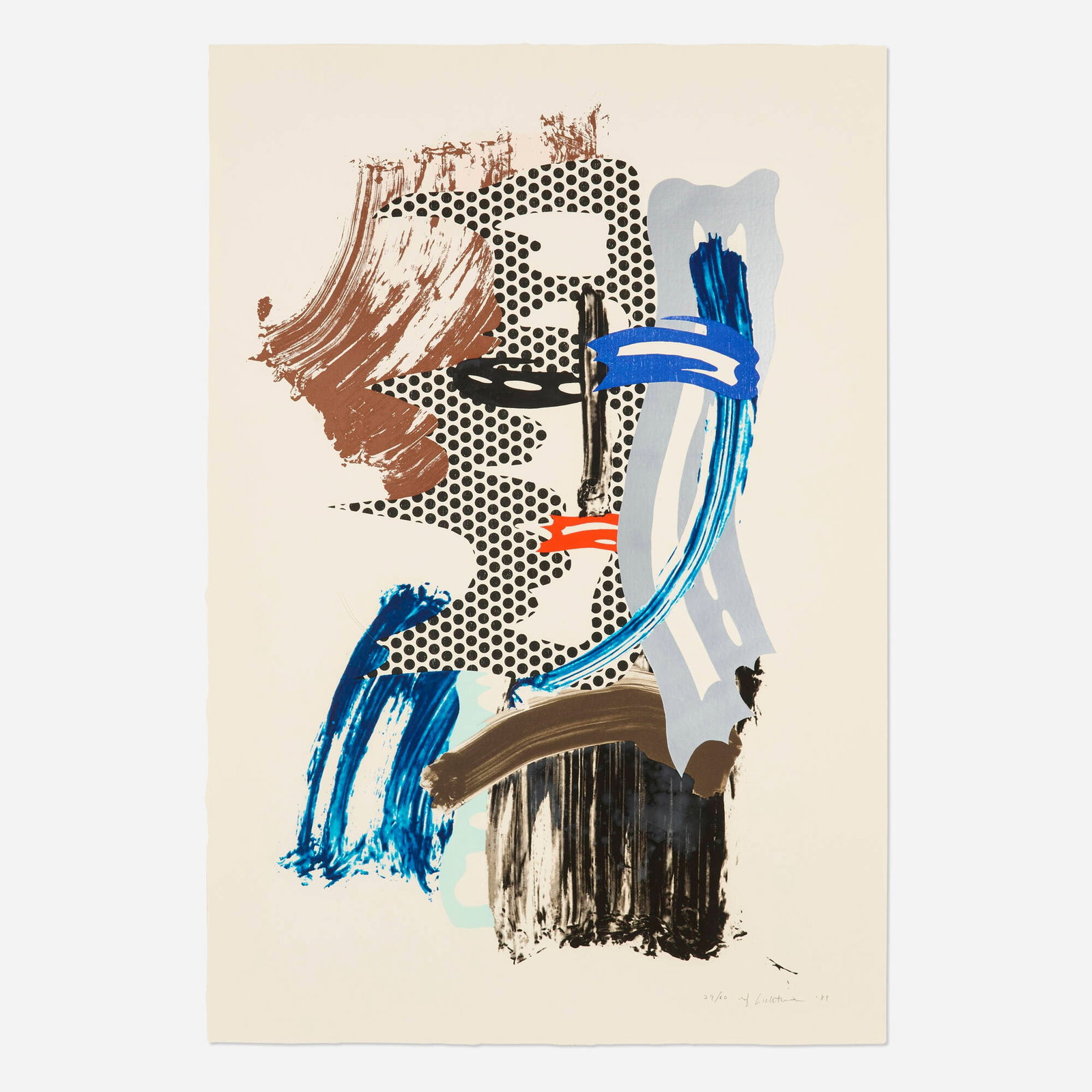Roy Lichtenstein, The Mask: Roy Lichtenstein The Mask 1989 lithograph, waxtype, woodcut and screenprint in colors on Saunders Waterford image: 40 h x 25 w in (102 x 63 cm) sheet: 46 h x 31.5 w in (117 x 80 cm) Signed,