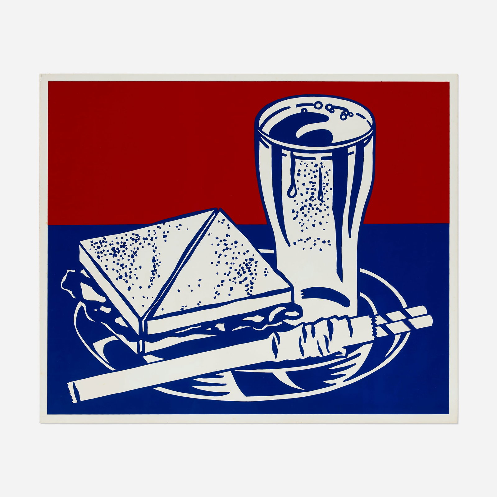 Roy Lichtenstein, Sandwich and Soda (from the X + X (Ten Works by Ten Painters) portfolio): Roy Lichtenstein Sandwich and Soda (from the X + X (Ten Works by Ten Painters) portfolio) 1964 screenprint in colors on polystyrene image: 19 h x 23 w in (48 x 58 cm) sheet: 20 h x 24 w in (51 x 61