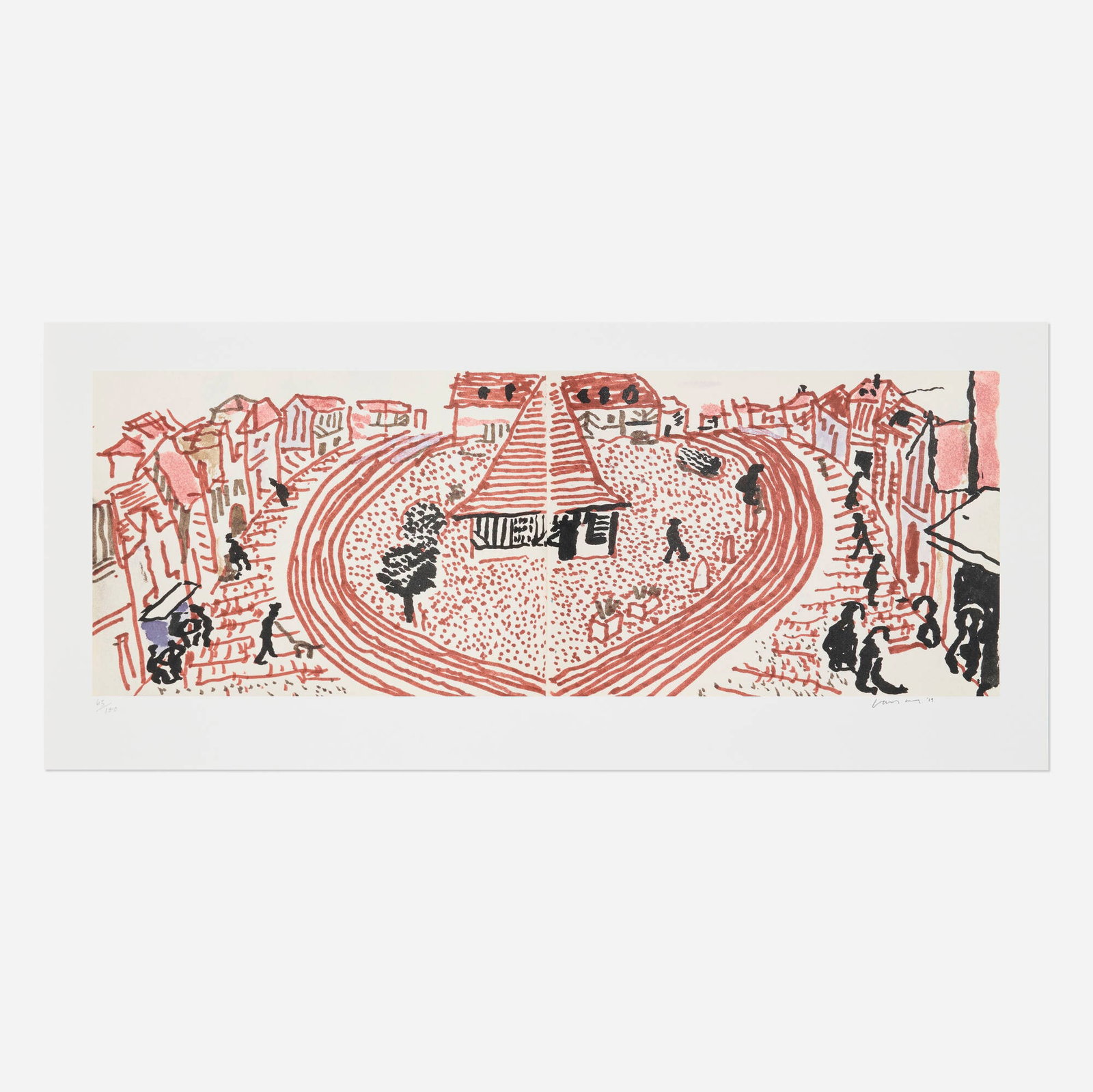 David Hockney, My Second Drawing of Beuvron-en-Auge and 220 for 2020: David Hockney My Second Drawing of Beuvron-en-Auge and 220 for 2020 2019 / 2021 archival inkjet print; bound printed paper in two volumes in clamshell case image: 13 h x 36.5 w in (33 x 93 cm) shee