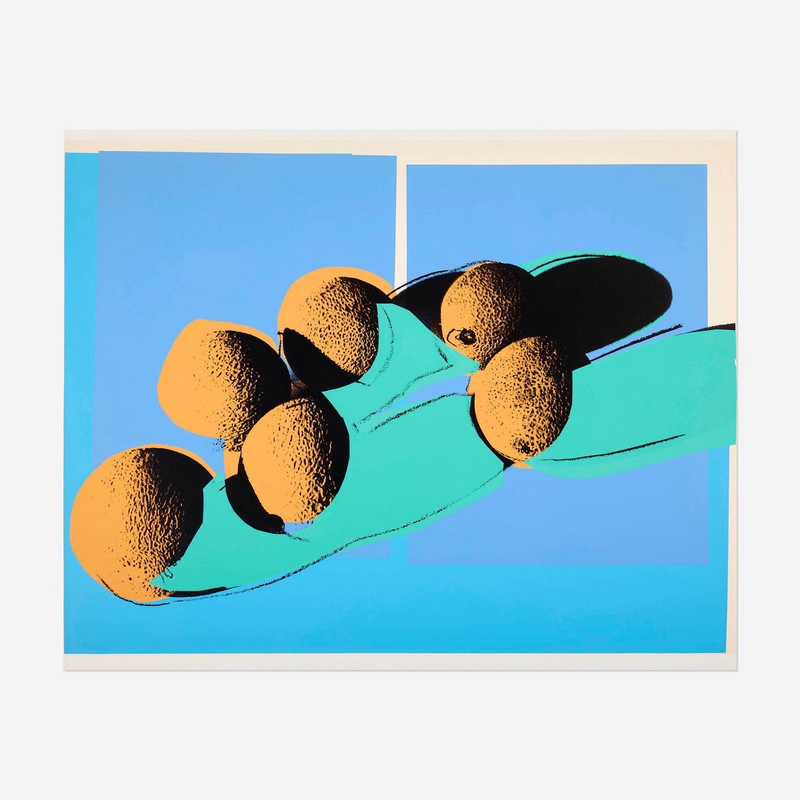 Andy Warhol, Cantaloupes I (from the Space Fruit: Still Lifes portfolio): Andy Warhol Cantaloupes I (from the Space Fruit: Still Lifes portfolio) 1979 screenprint in colors on Lenox Museum Board 32.25 h x 40 w in (82 x 102 cm) This work was published by by Grippi/Ziv