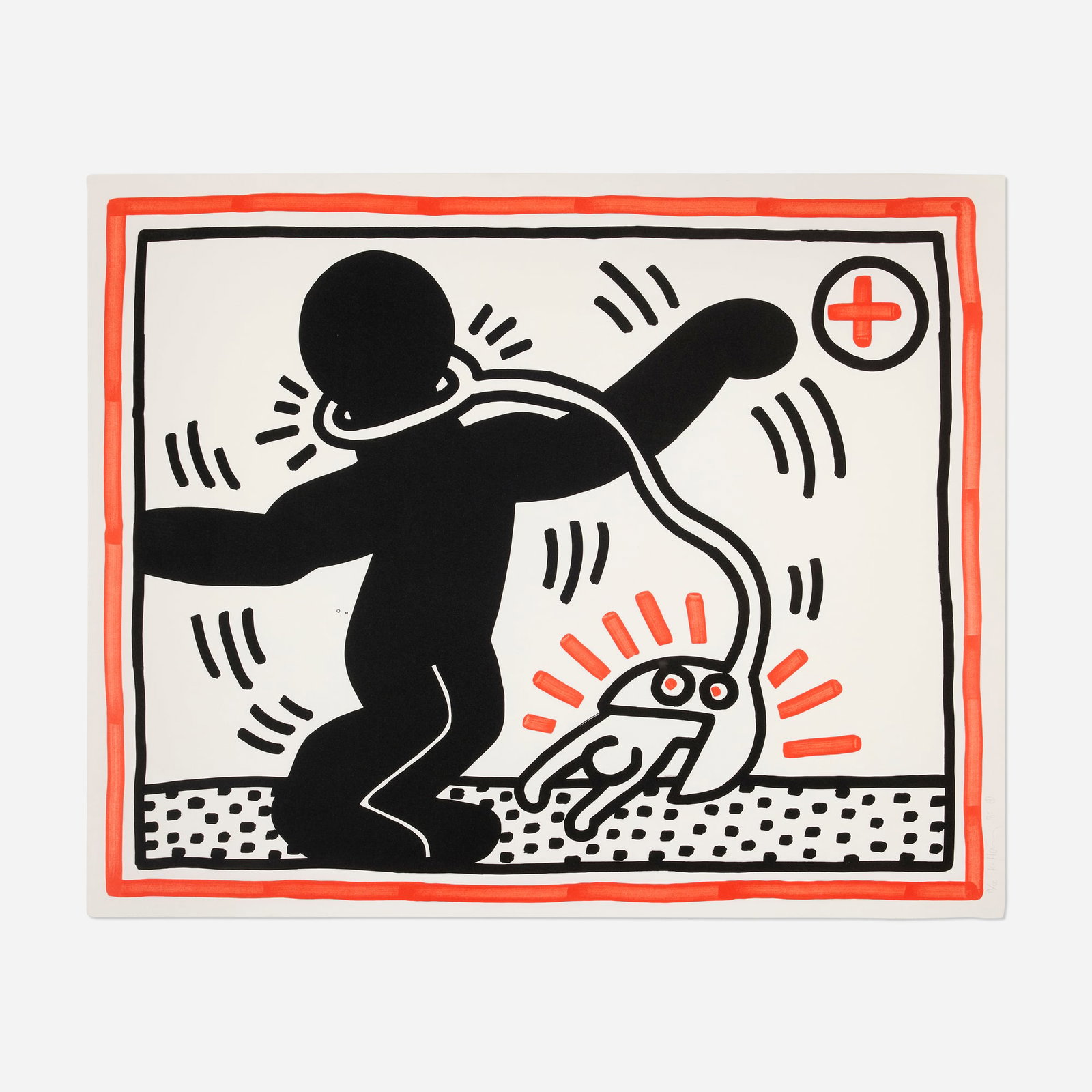 Keith Haring, Free South Africa: Keith Haring Free South Africa 1985 lithograph in colors on BFK Rives image: 29.75 h x 37 w in (76 x 94 cm) sheet: 32 h x 39 w in (81 x 99 cm) Signed, dated, and numbered to lower right 