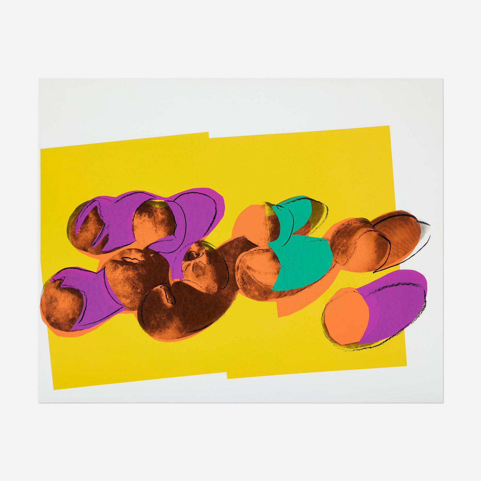Andy Warhol, Peaches (from the Space Fruit: Still Lifes portfolio): Andy Warhol Peaches (from the Space Fruit: Still Lifes portfolio) 1979 screenprint in colors on Lenox Museum Board 32.125 h x 40 w in (82 x 102 cm) This work was published by by Grippi/Zivian,