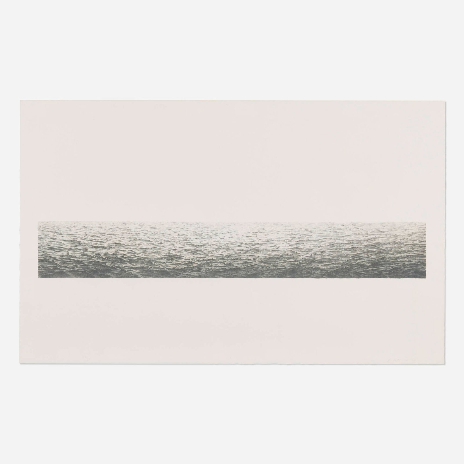 Vija Celmins, Untitled (Ocean): Vija Celmins Untitled (Ocean) 1972 lithograph on Twinrocker Handmade Rag image: 6 h x 41.5 w in (15 x 105 cm) sheet: 28.5 h x 45.75 w in (72 x 116 cm) Signed, dated, and numbered to lower edge