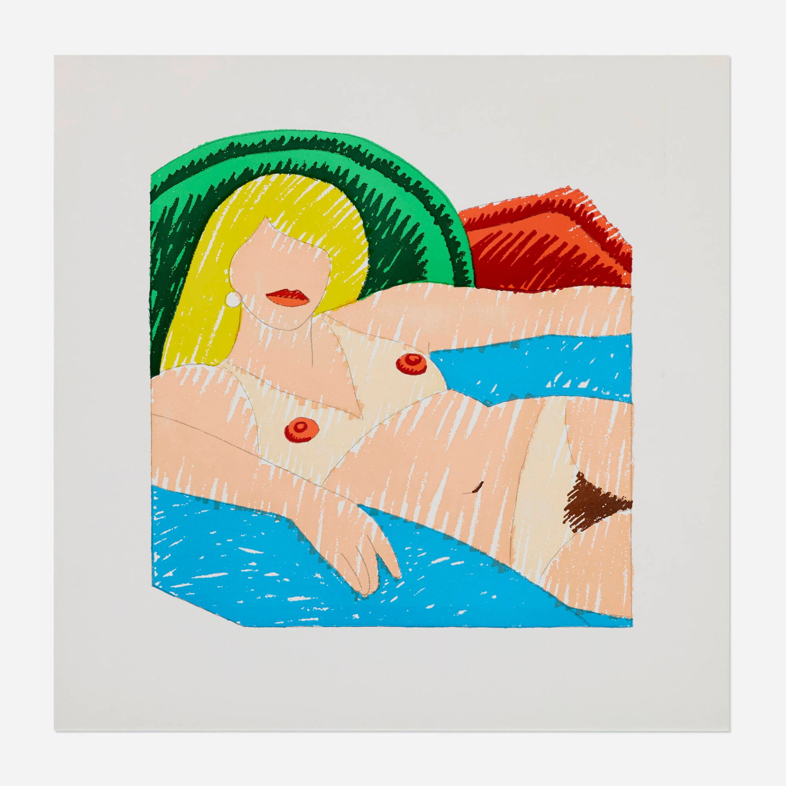Tom Wesselmann, Shiny Nude (from the Rubber Stamp Portfolio): Tom Wesselmann Shiny Nude (from the Rubber Stamp Portfolio) 1977 rubber stamps in colors on Kromekote coated white wove image: 6 h x 5.75 w in (15 x 15 cm) sheet: 8 h x 8 w in (20 x 20 cm) envelope: