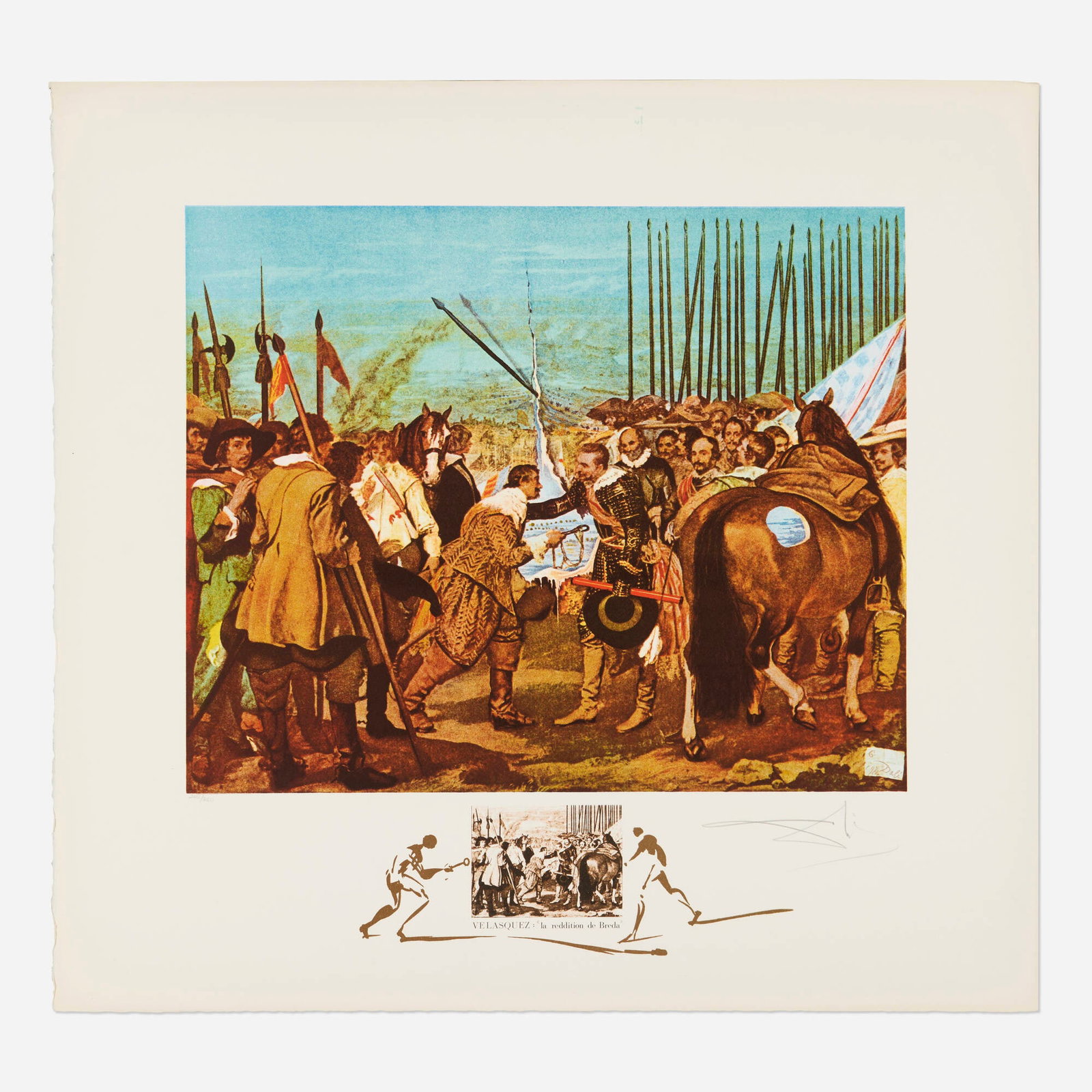 Salvador Dali, Velasquez - Le reddition de Breda (from the Changes in Great Masterpieces portfolio): Salvador Dali Velasquez - Le reddition de Breda (from the Changes in Great Masterpieces portfolio) 1974 offset lithograph in colors on Arches image: 18.375 h x 22.5 w in (47 x 57 cm) sheet: 29.25 h