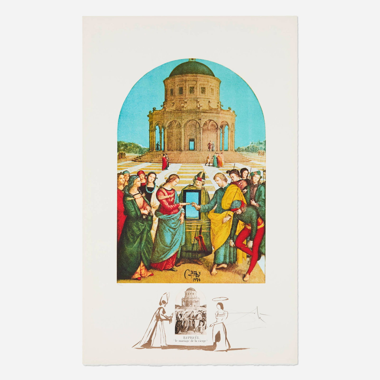 Salvador Dali, Raphael - Le mariage de la Vierge (from the Changes in Great Masterpieces portfolio): Salvador Dali Raphael - Le mariage de la Vierge (from the Changes in Great Masterpieces portfolio) 1974 offset lithograph in colors on Arches image: 22.75 h x 15.125 w in (58 x 38 cm) sheet: 35.25