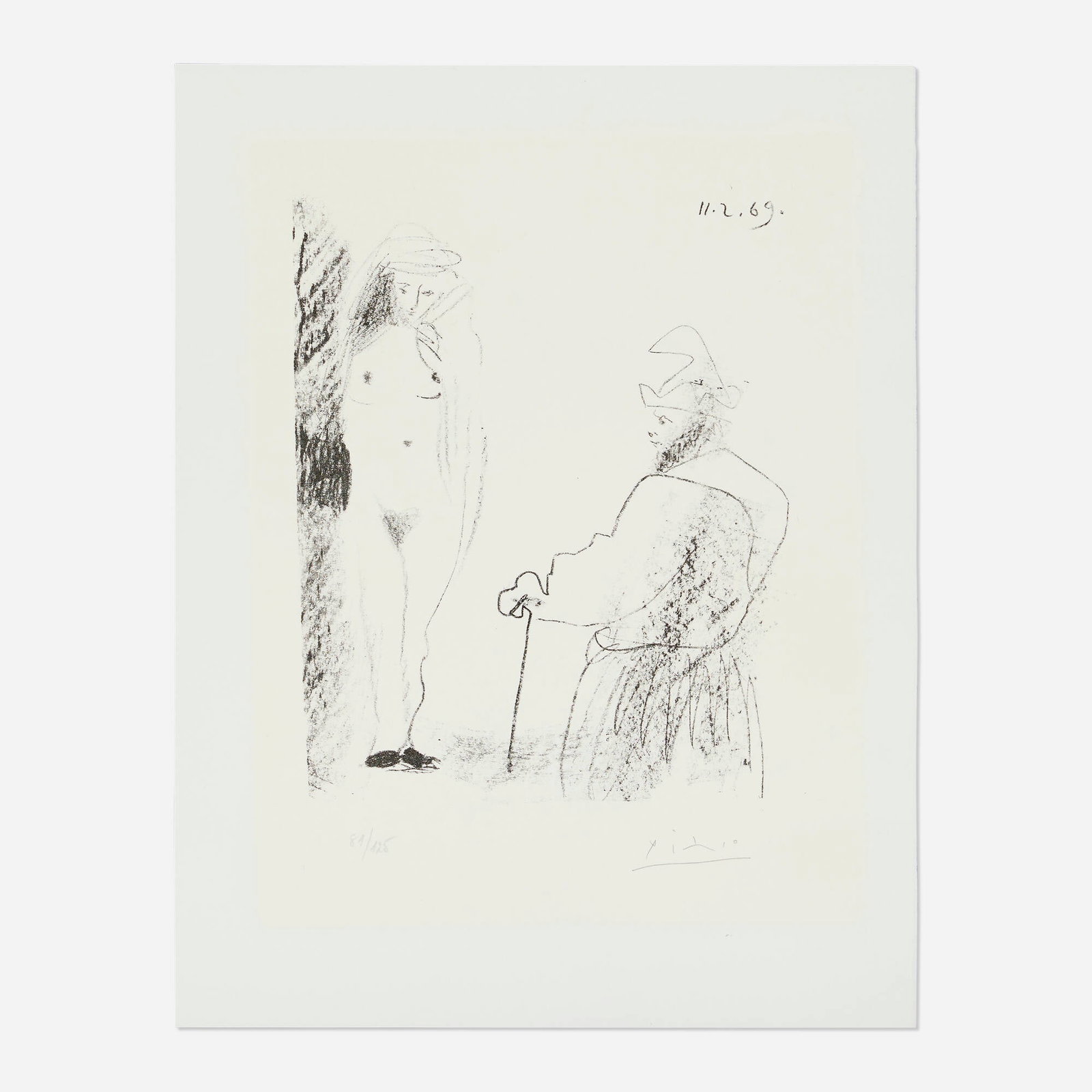 Pablo Picasso, Femme nue et homme a la canne (from Picasso - Dessins 27.3.66 to 15.3.68): Pablo Picasso Femme nue et homme a la canne (from Picasso - Dessins 27.3.66 to 15.3.68) 1969 lithograph sheet: 16.75 h x 13.125 w in (43 x 33 cm) image: 10.5 h x 8 w in (27 x 20 cm) Signed a