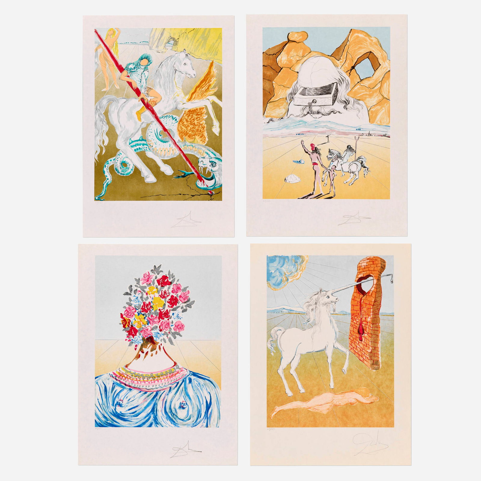 Salvador Dali, Retrospective Suite (four works): Salvador Dali Retrospective Suite (four works) 1979 lithograph in colors on Japanese paper; silver image (each): 23 h x 17 w in (58 x 43 cm) sheet (each): 29.5 h x 21.5 w in (75 x 55 cm) medalli