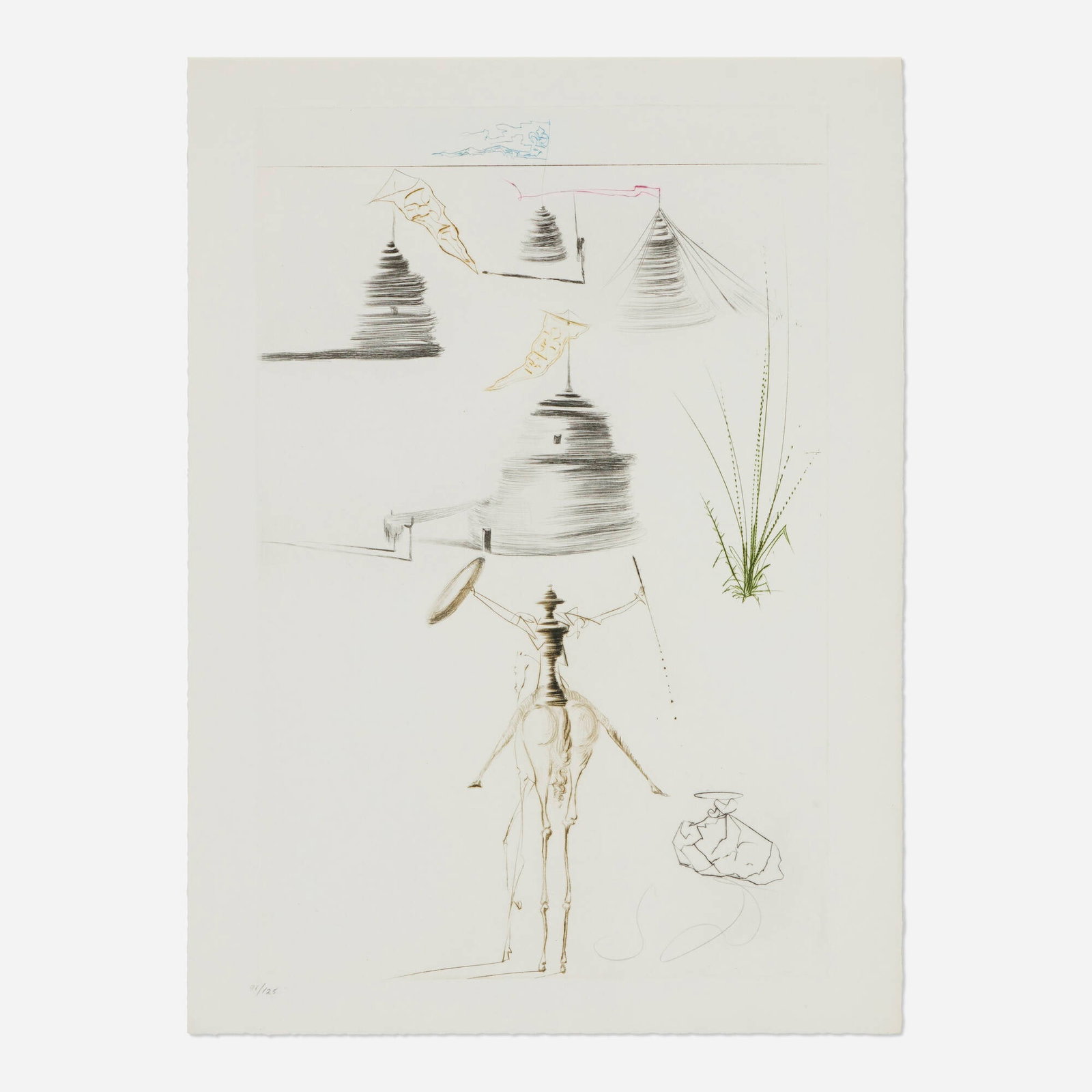 Salvador Dali, Le camp du roi Marc (from the Tristan et Iseult portfolio): Salvador Dali Le camp du roi Marc (from the Tristan et Iseult portfolio) 1970 etching in colors on BFK Rives image: 15.625 h x 10.25 w in (40 x 26 cm) sheet: 17.5 h x 12.875 w in (44 x 33 cm)