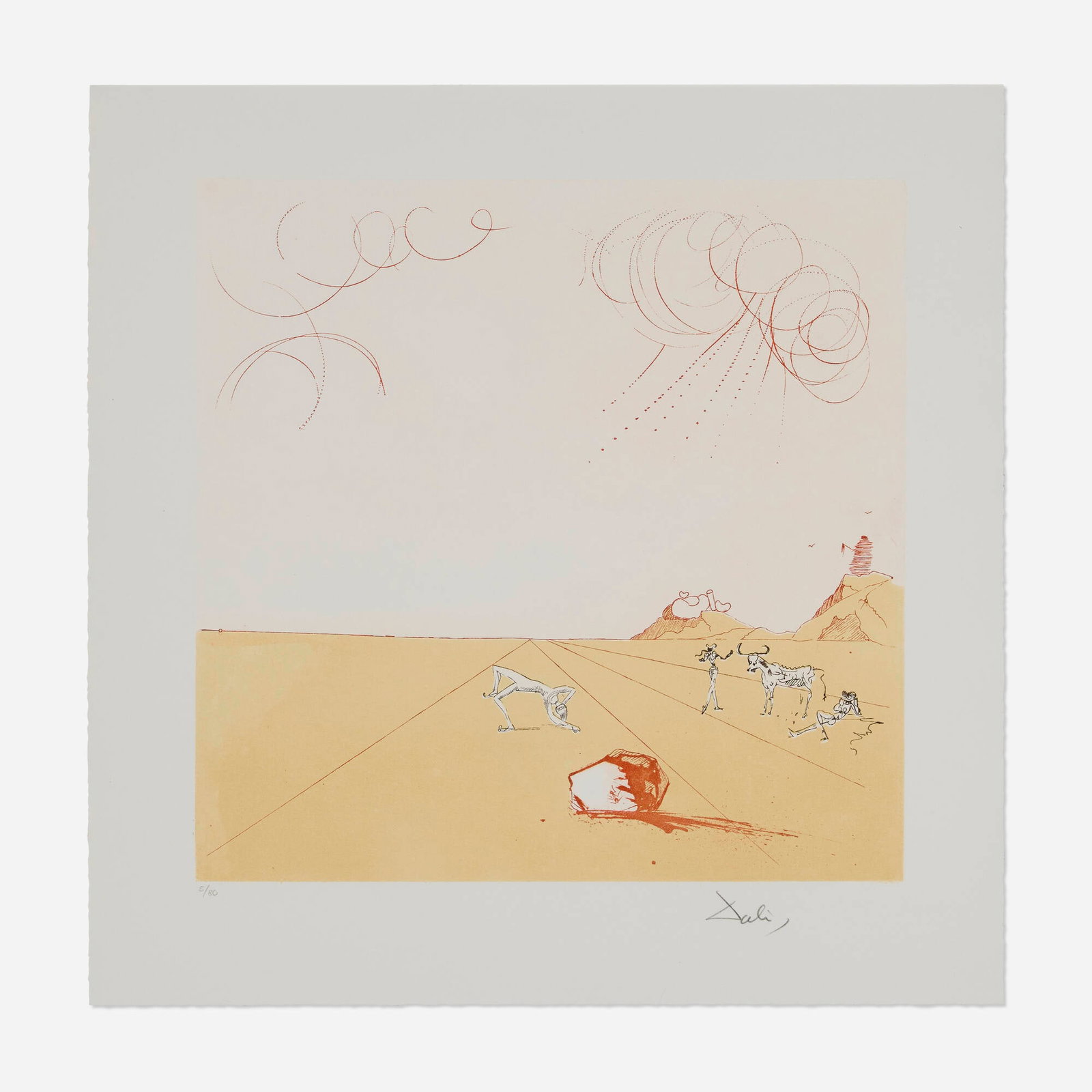 Salvador Dali, Paysage iberique (from the Neuf Paysages series): Salvador Dali Paysage iberique (from the Neuf Paysages series) 1968 / 1980 etching and aquatint in colors image: 15.125 h x 15.125 w in (38 x 38 cm) sheet: 19.75 h x 19.625 w in (50 x 50 cm)